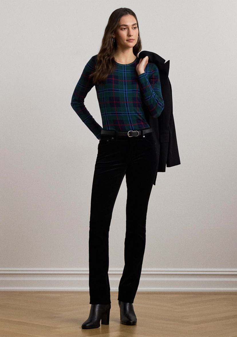 Plaid Stretch Cotton Long Sleeve T-Shirt