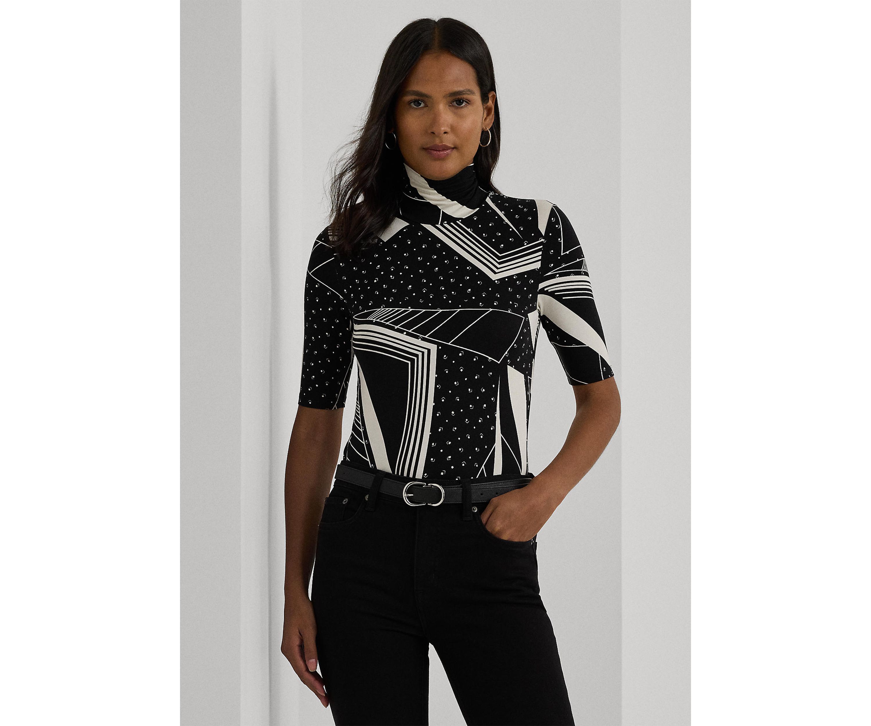 Womens Geo-Print Stretch Jersey Turtleneck