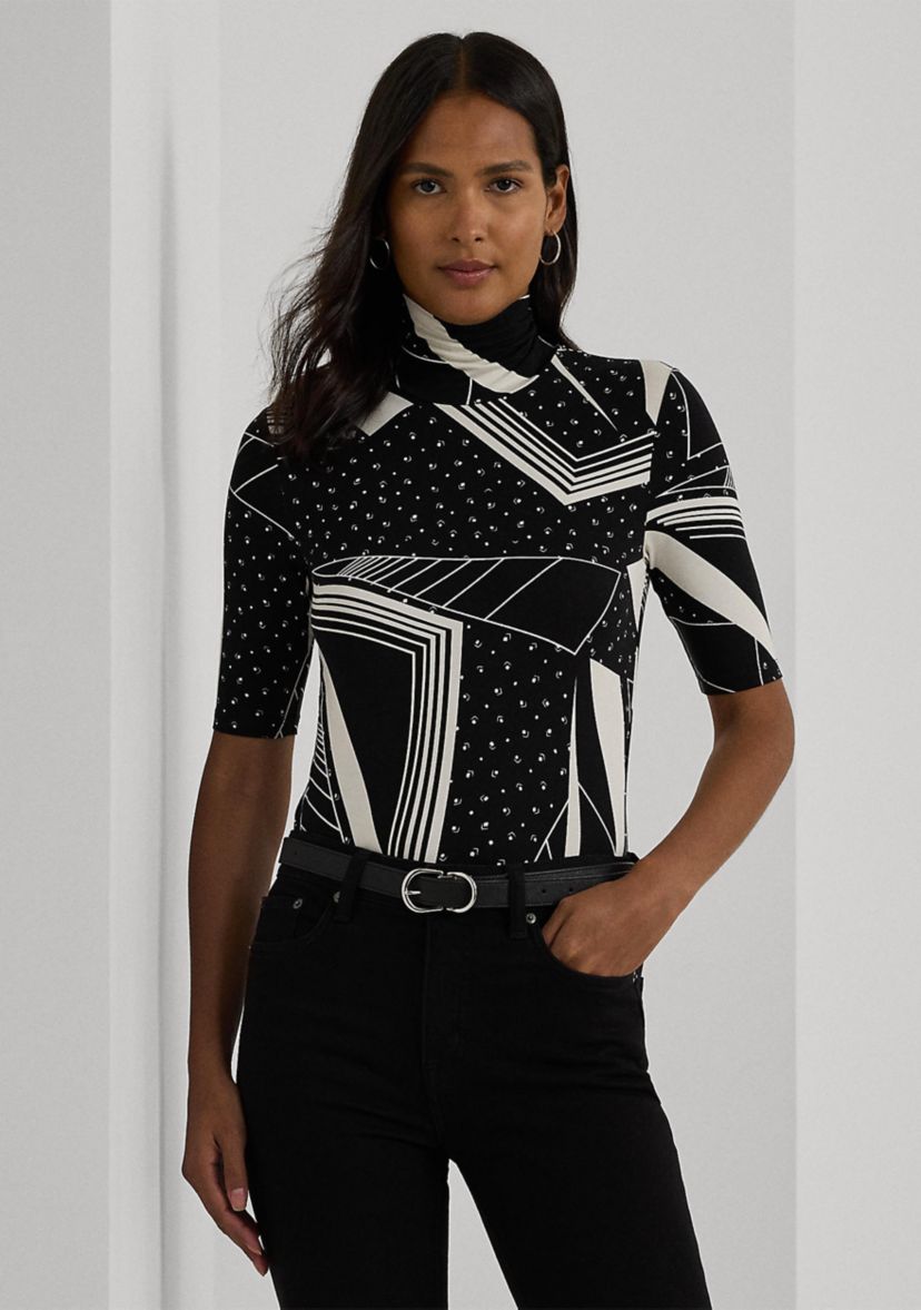 Womens Geo-Print Stretch Jersey Turtleneck