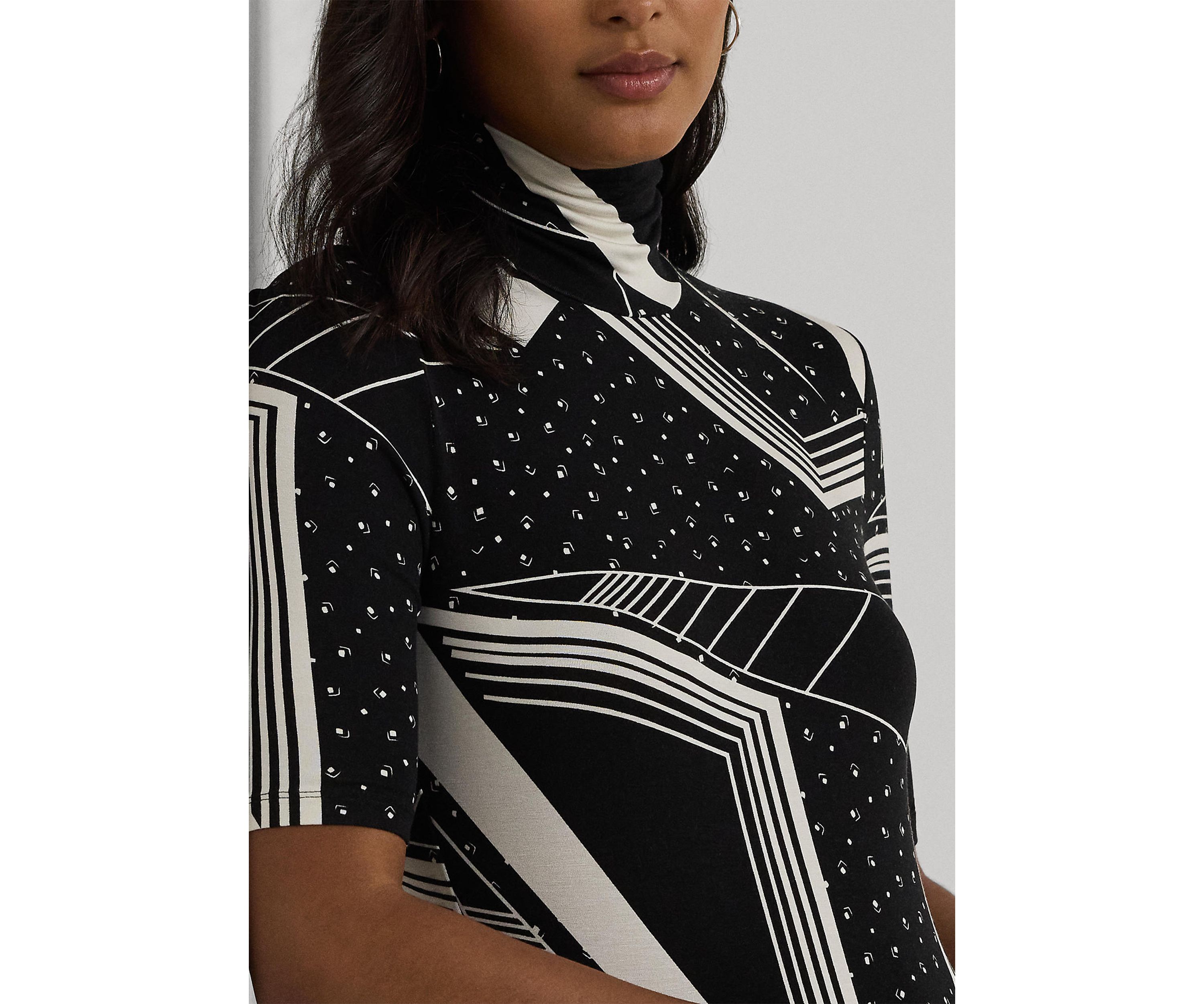 Womens Geo-Print Stretch Jersey Turtleneck