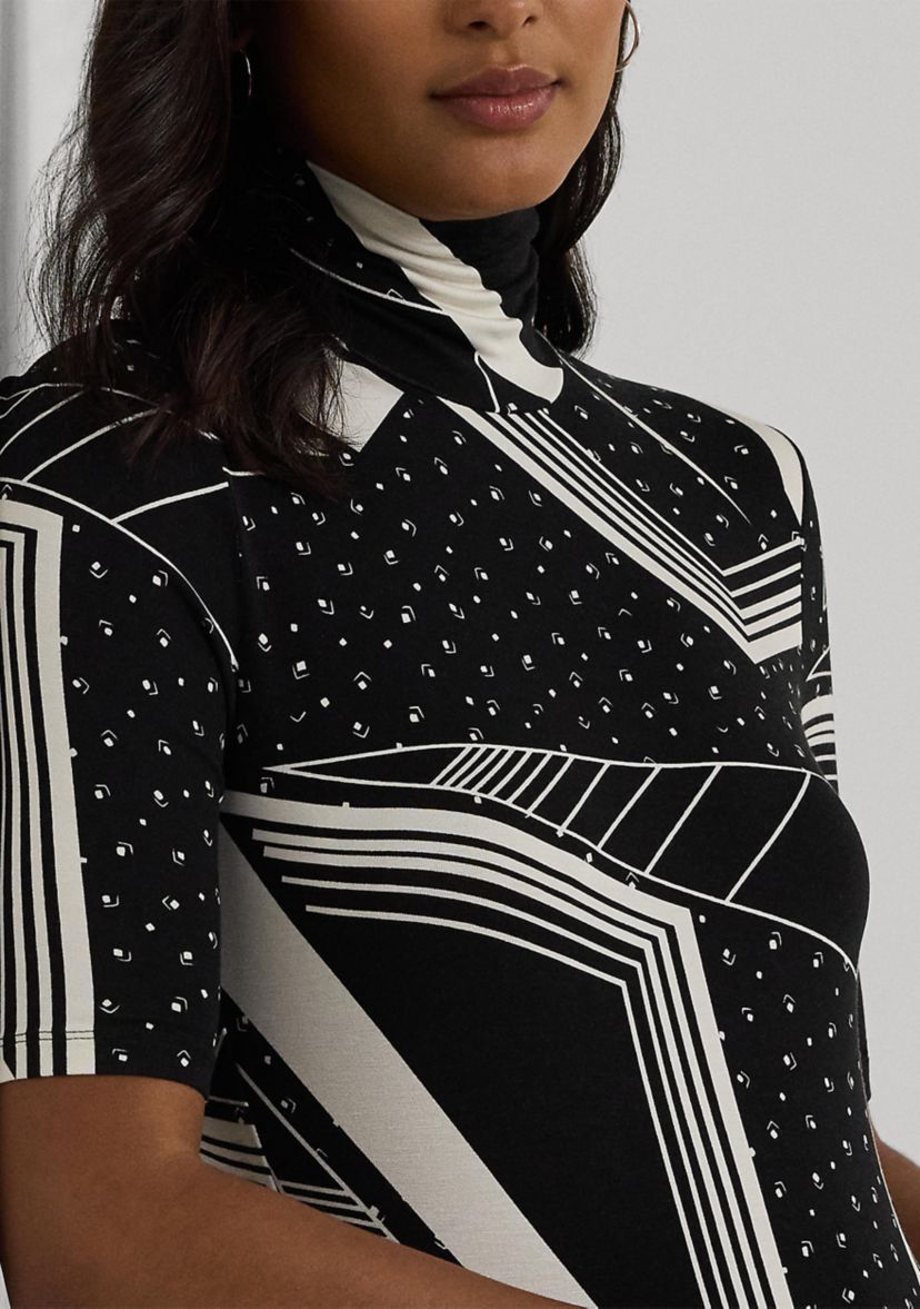 Womens Geo-Print Stretch Jersey Turtleneck