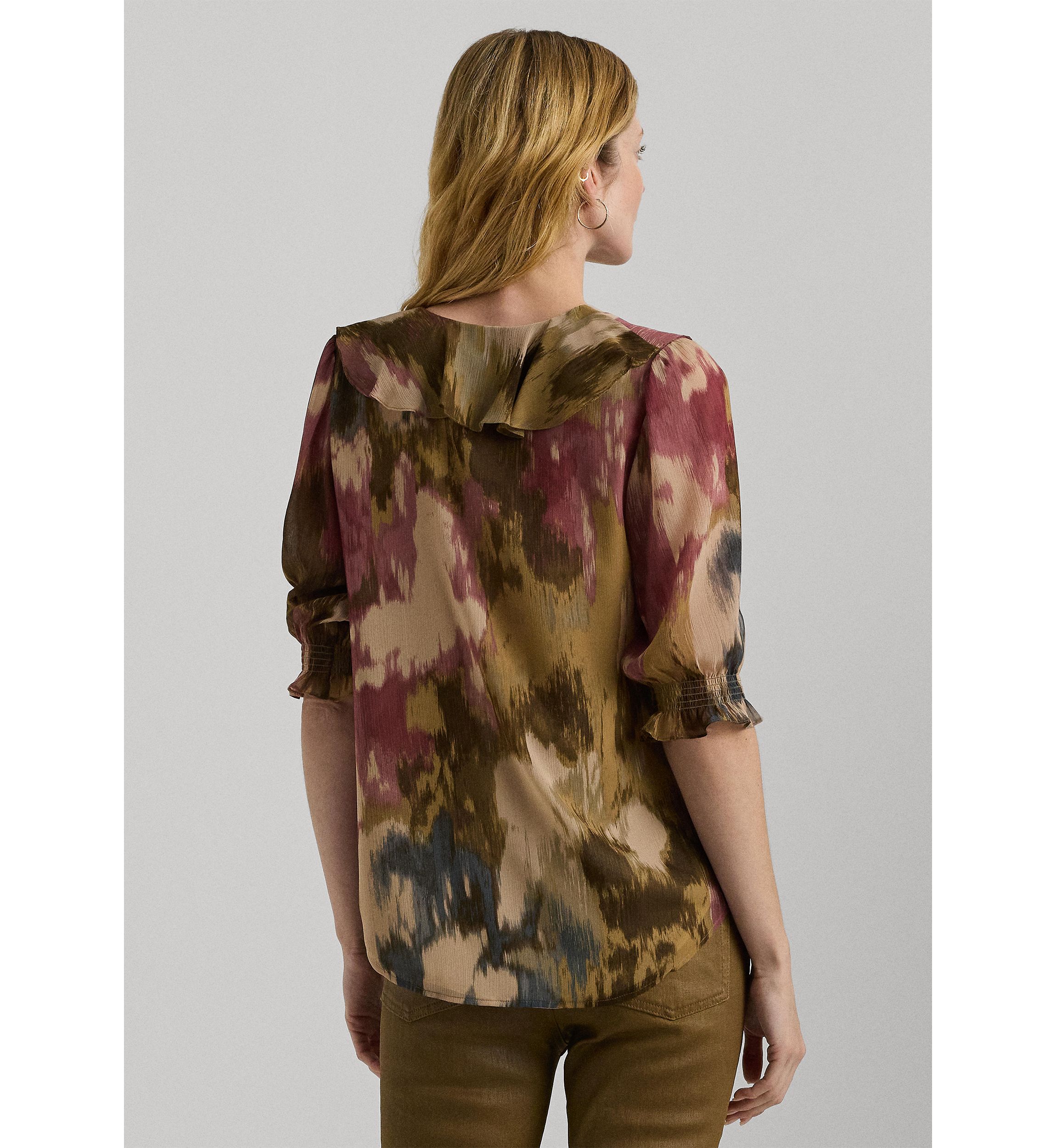 Womens Floral Georgette Ruffle-Trim Blouse