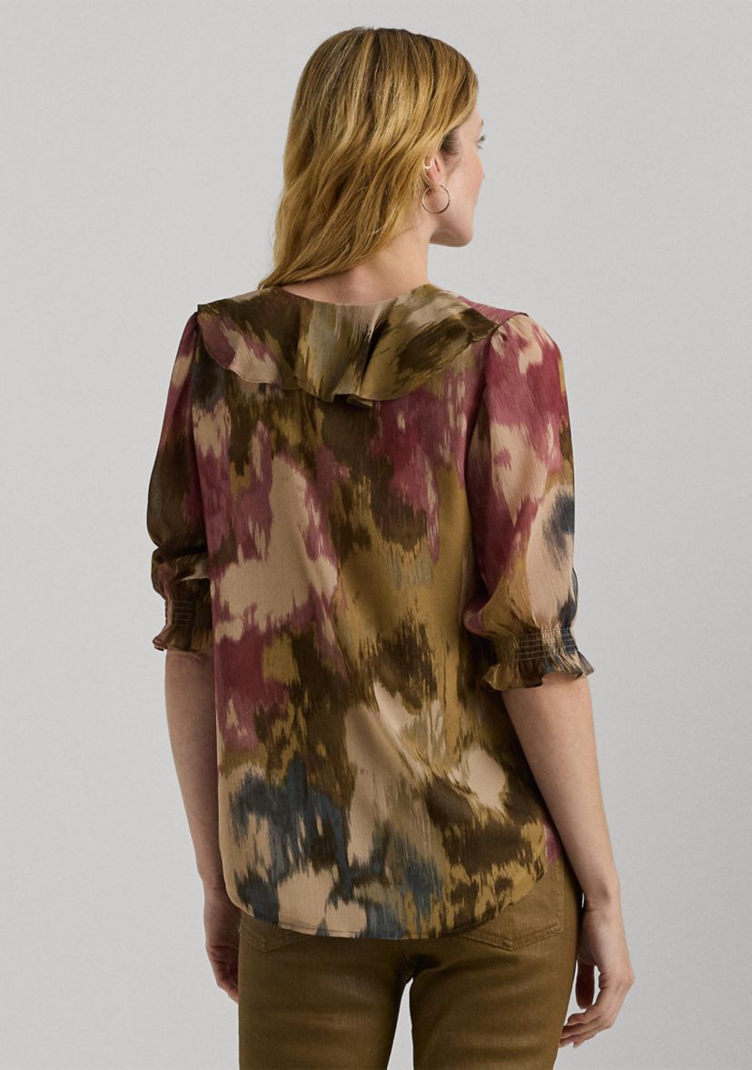 Womens Floral Georgette Ruffle-Trim Blouse