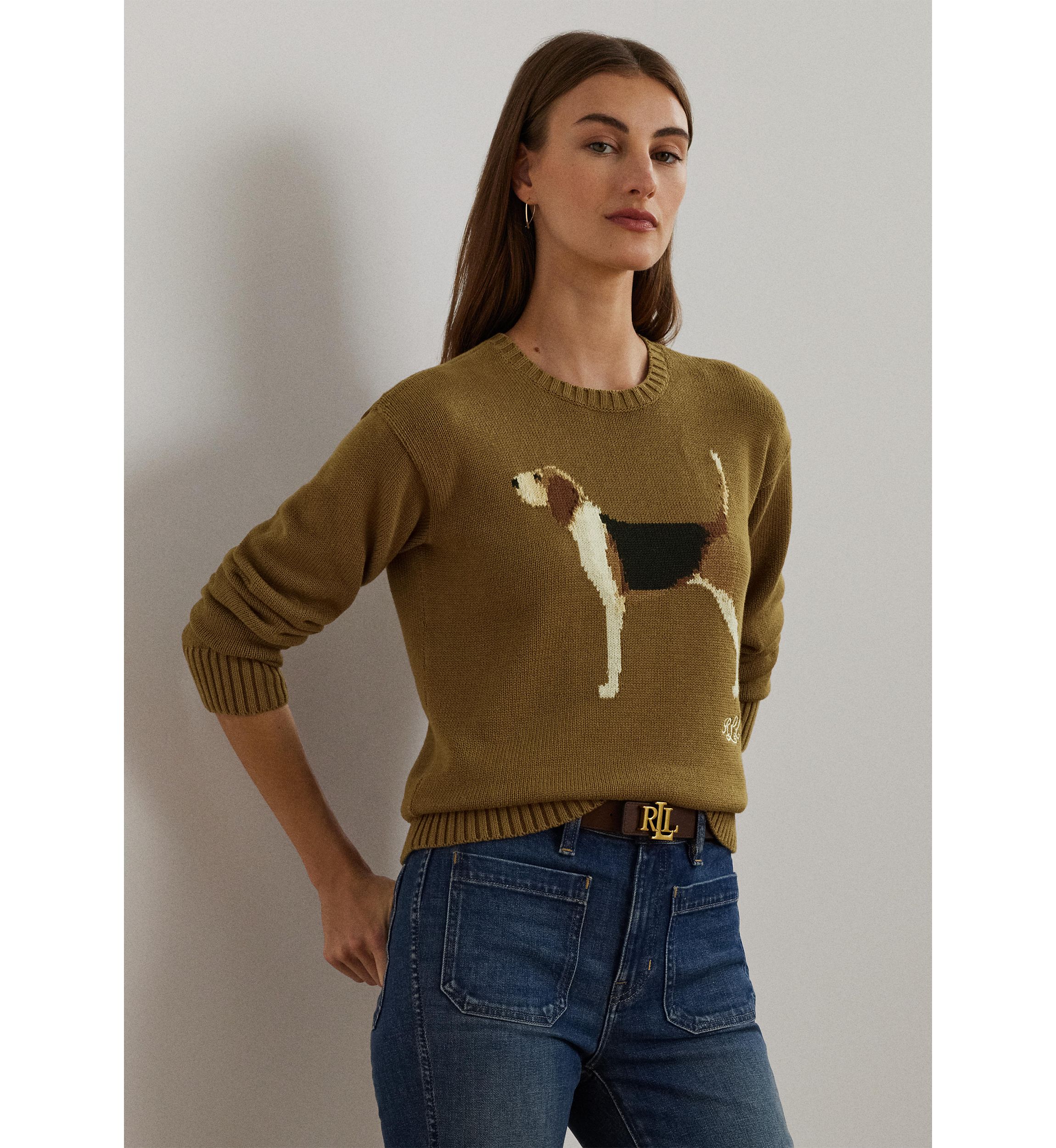 Intarsia Knit Beagle Cotton Sweater
