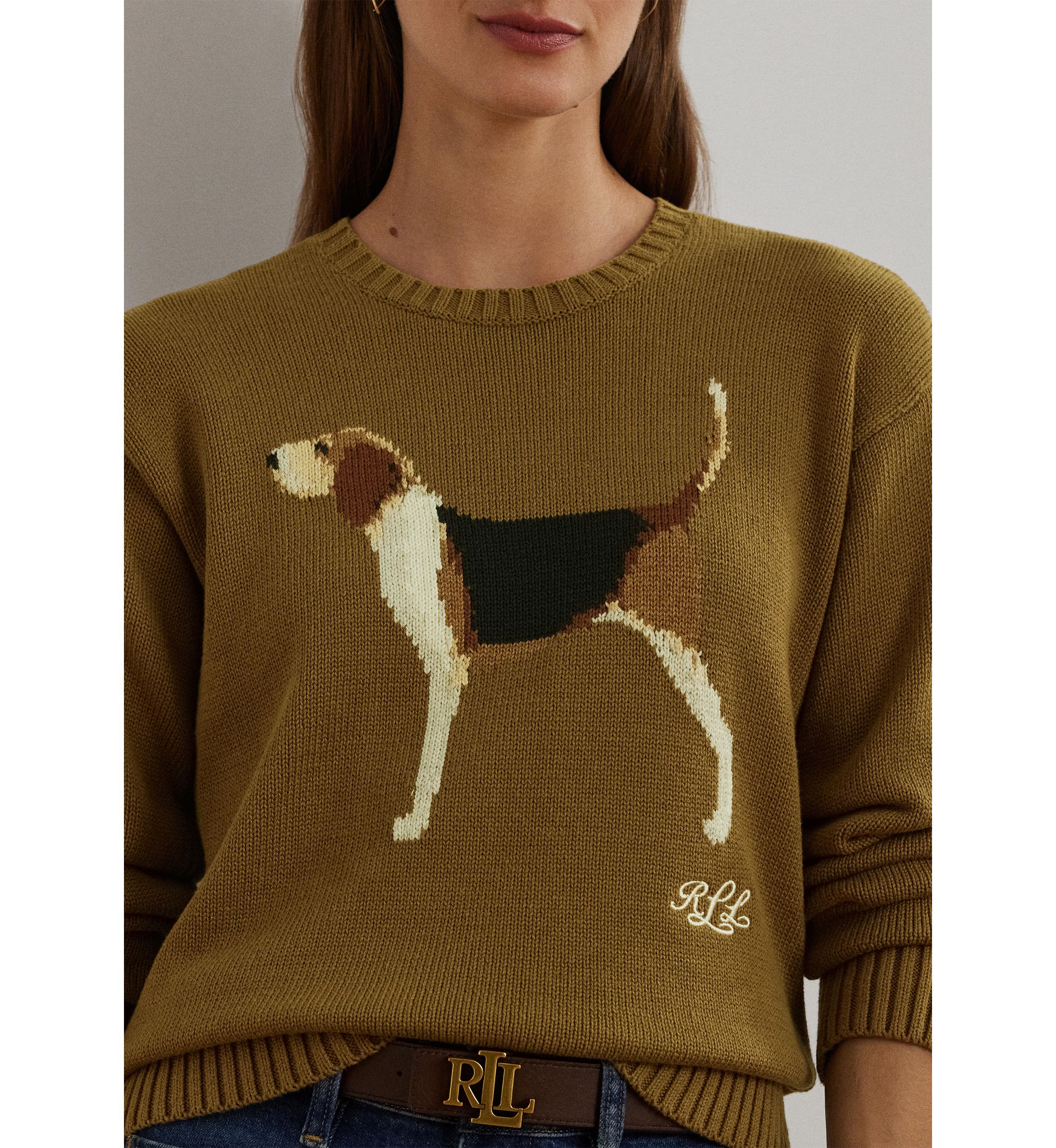 Intarsia Knit Beagle Cotton Sweater
