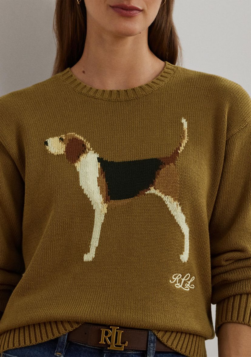 Intarsia Knit Beagle Cotton Sweater