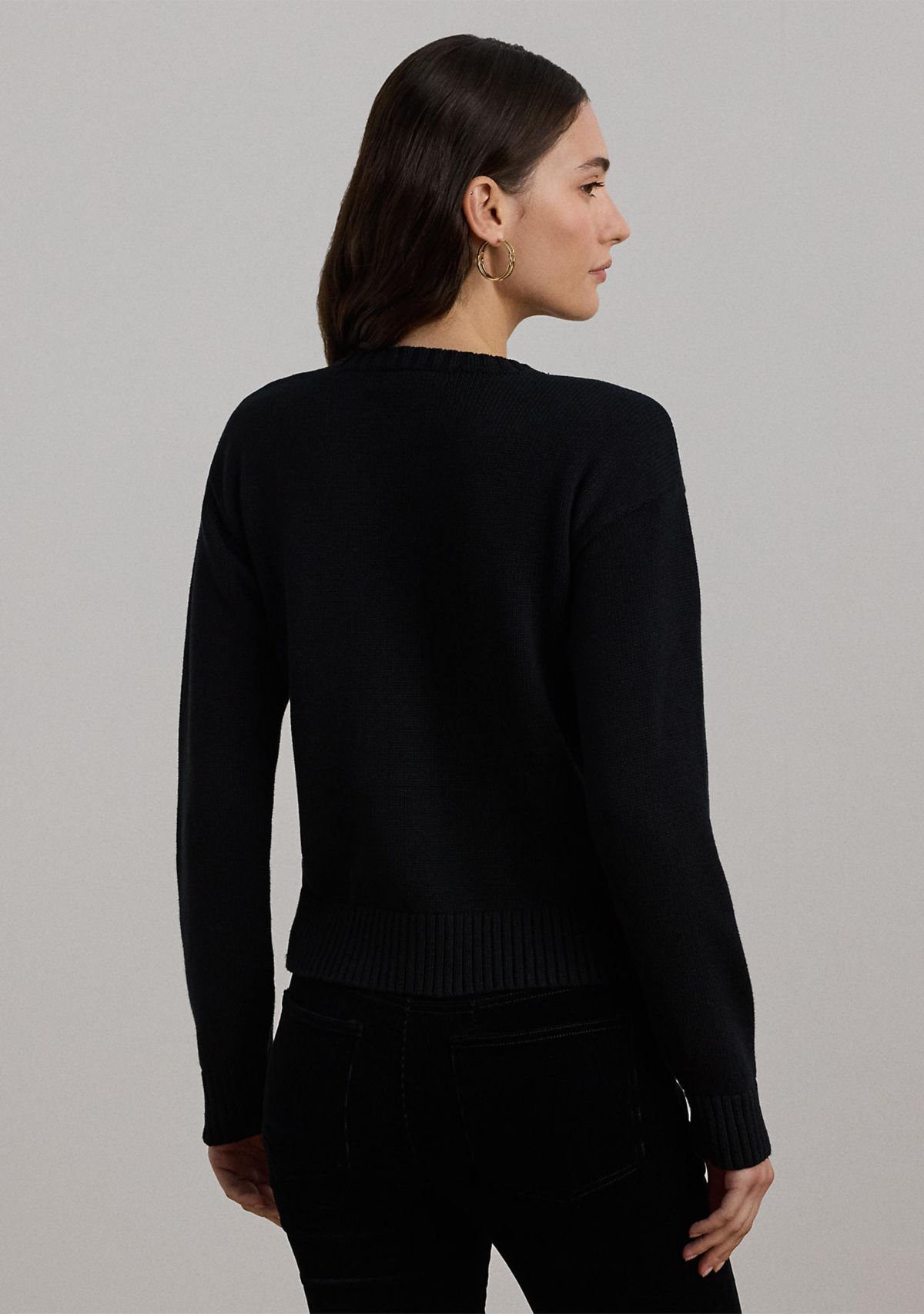 Intarsia Knit Crest Cotton Sweater