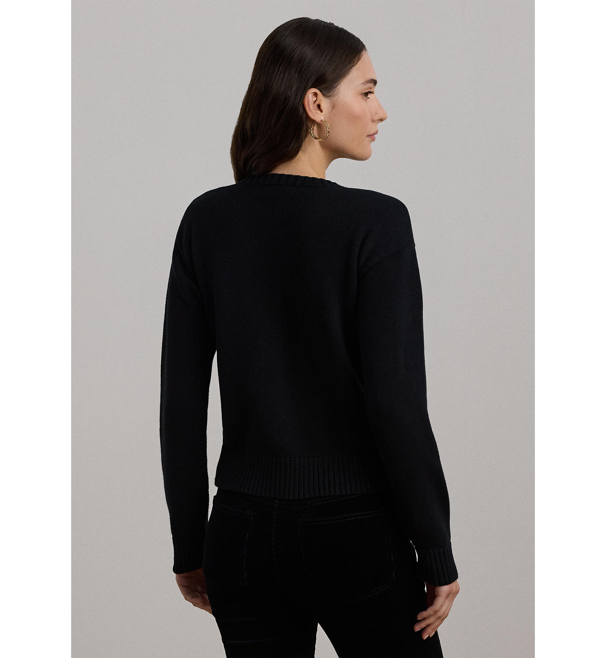 Intarsia Knit Crest Cotton Sweater