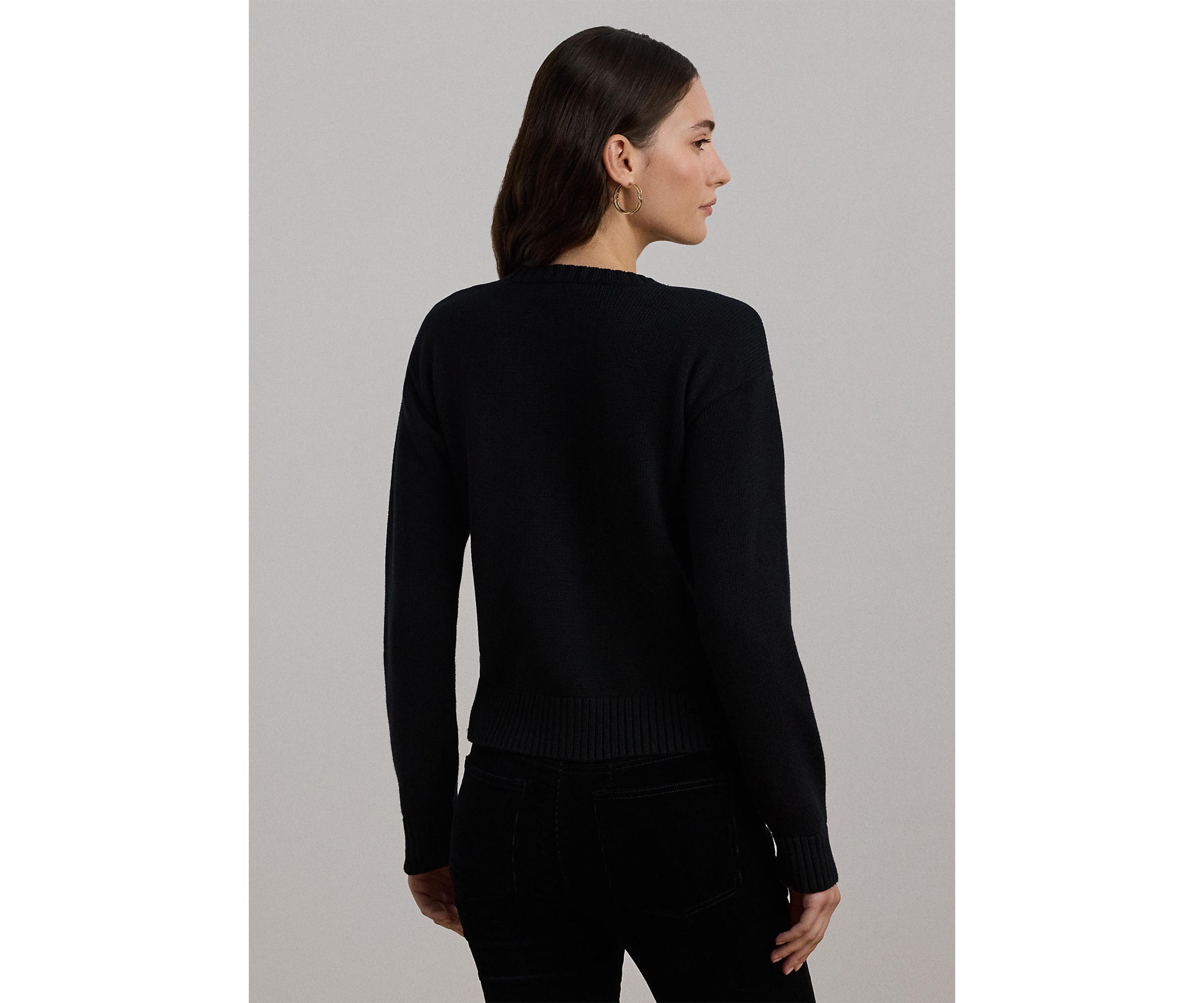 Intarsia Knit Crest Cotton Sweater