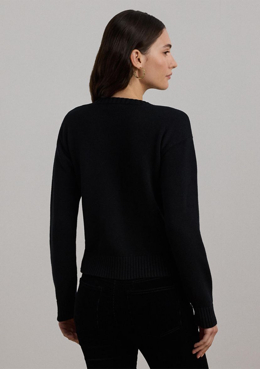 Intarsia Knit Crest Cotton Sweater