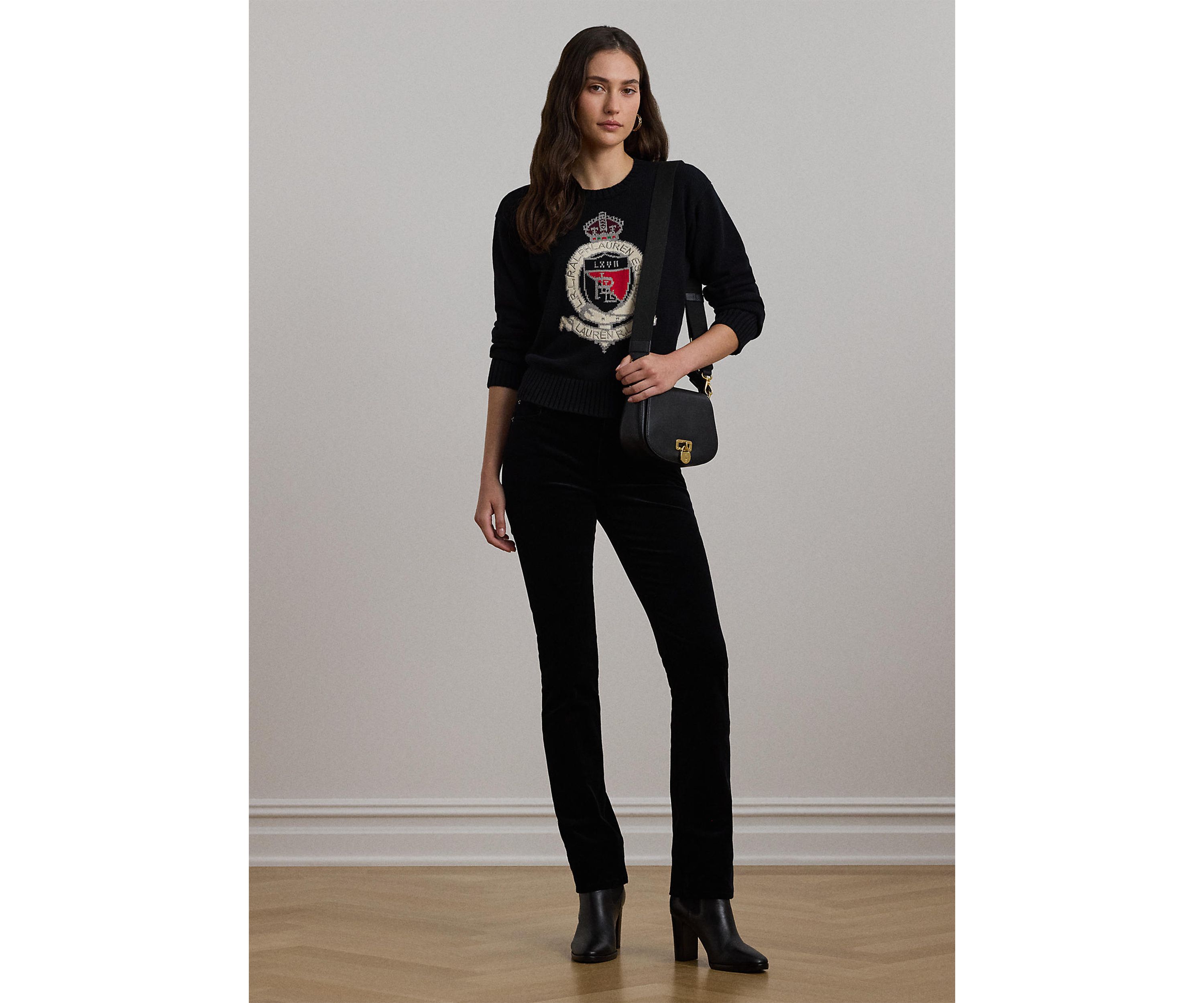 Intarsia Knit Crest Cotton Sweater