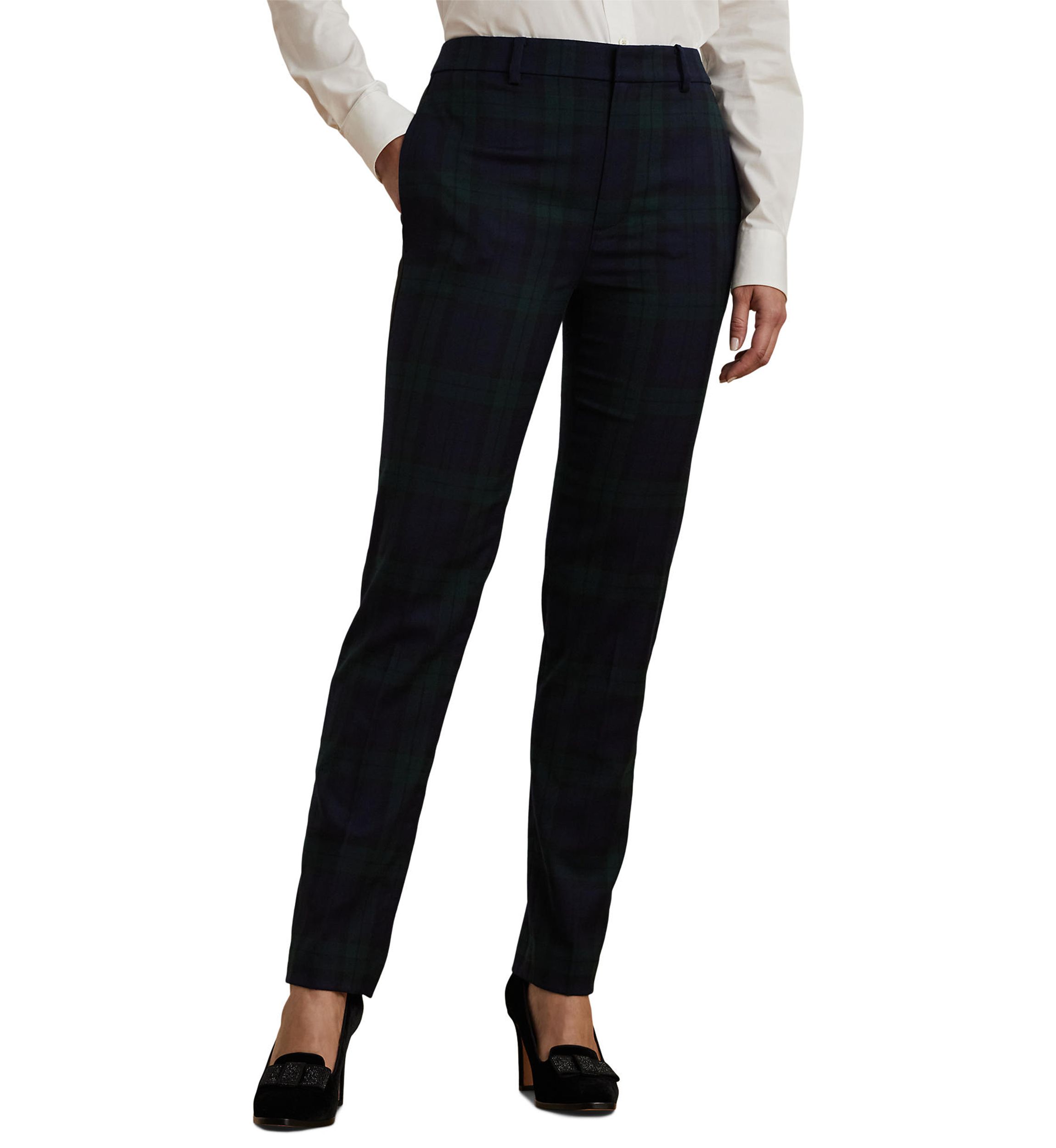 Plaid Satin Stripe Twill Cropped Pants