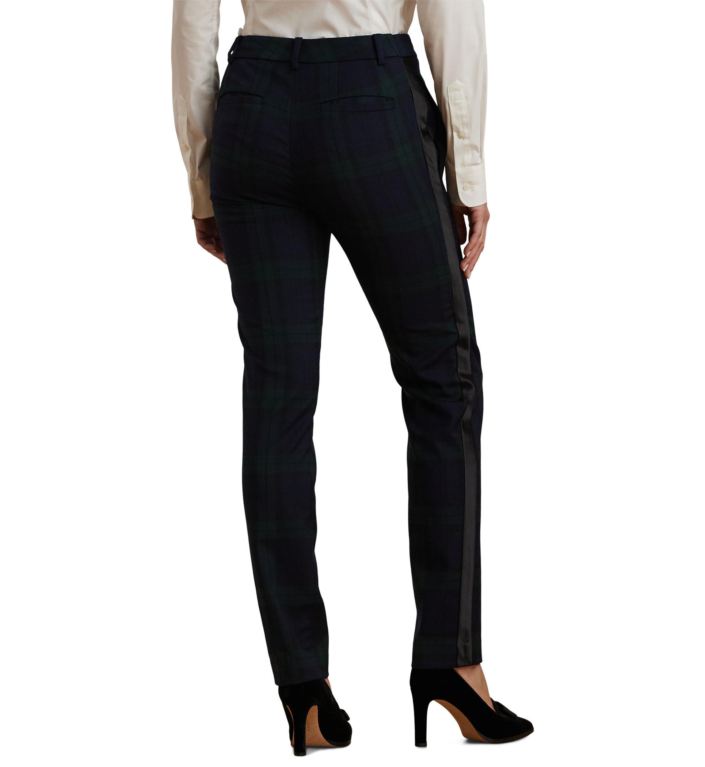 Plaid Satin Stripe Twill Cropped Pants