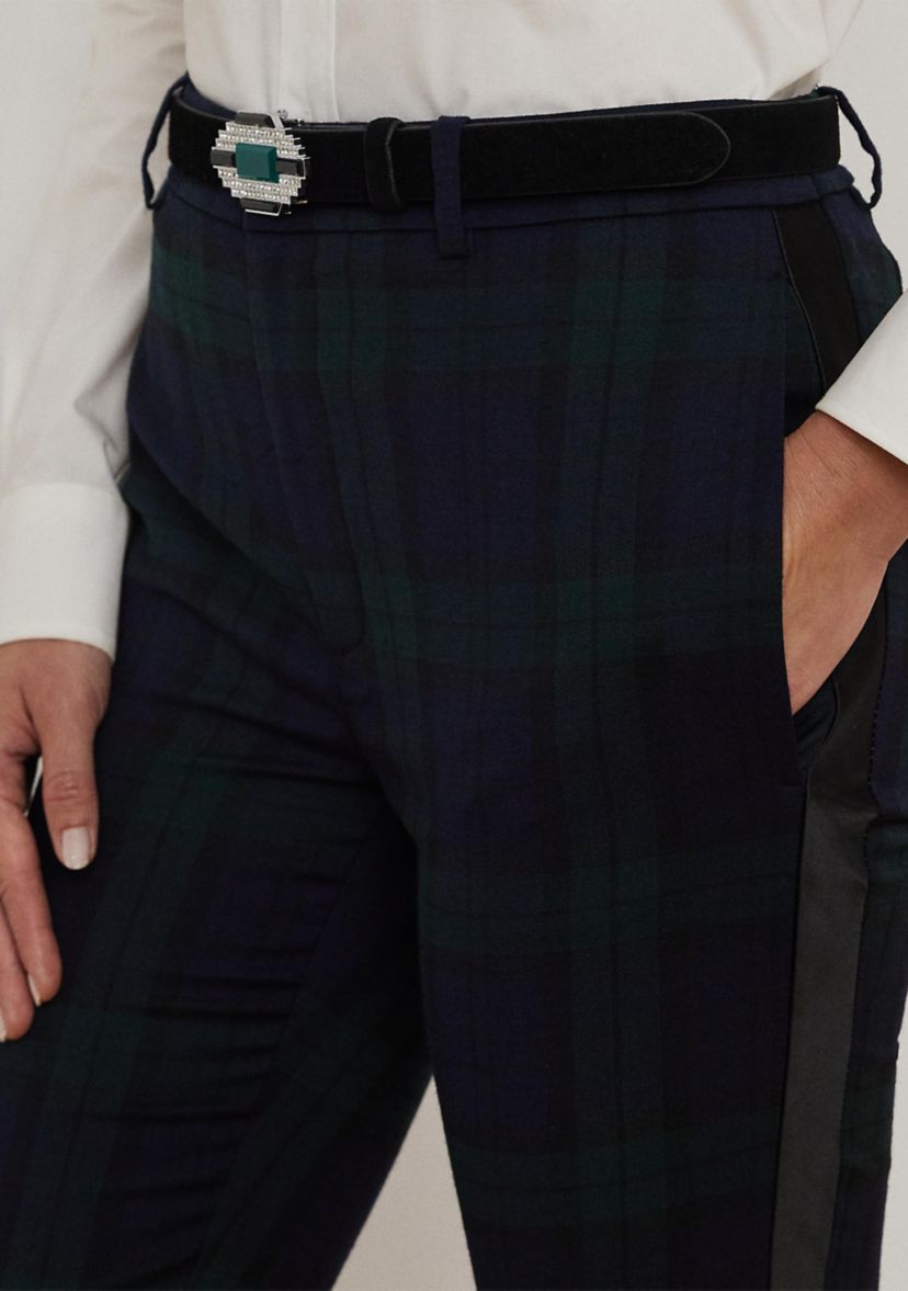 Plaid Satin Stripe Twill Cropped Pants