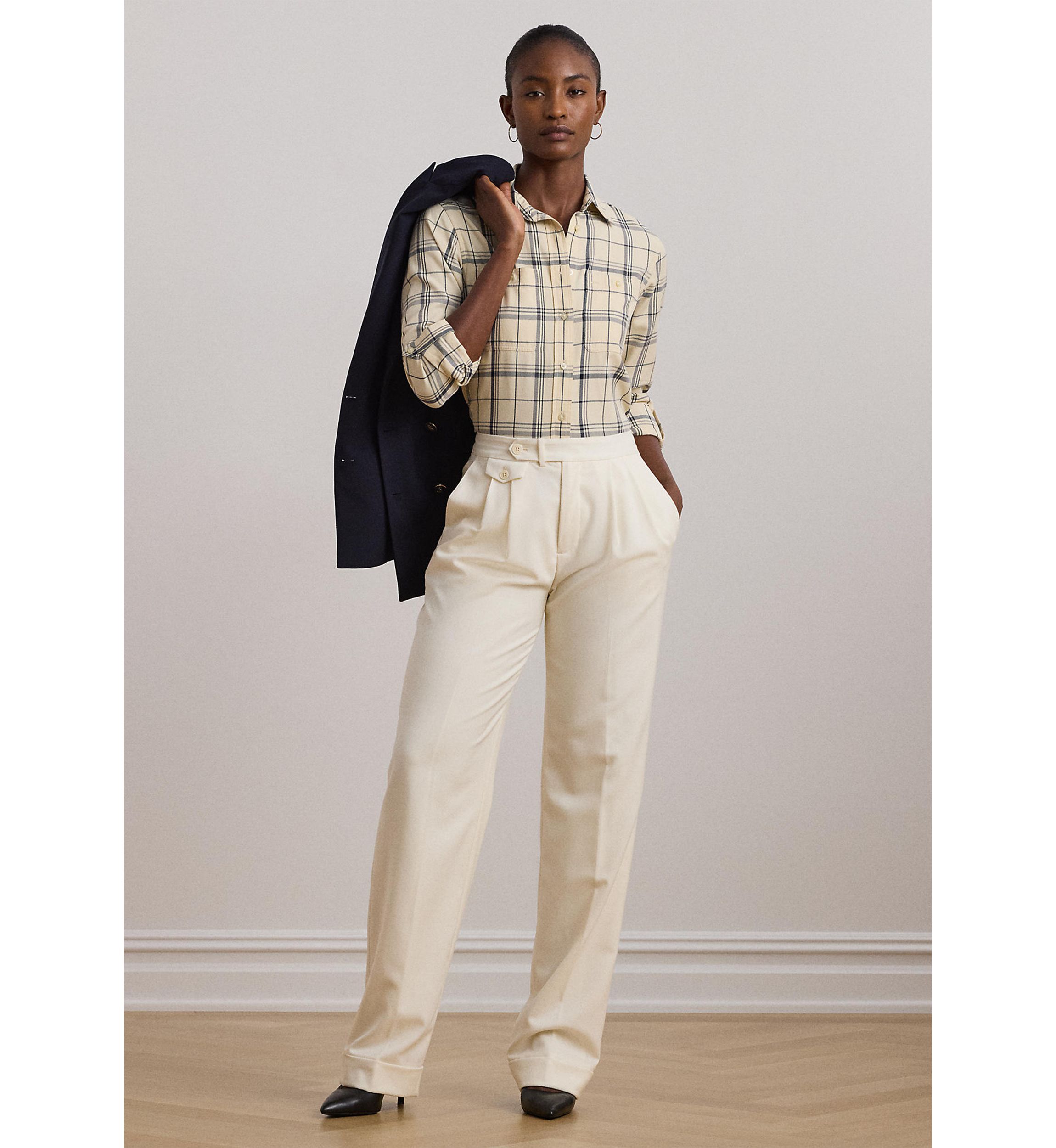 Womens Relaxed Fit Plaid Roll-Tab-Sleeve Shirt