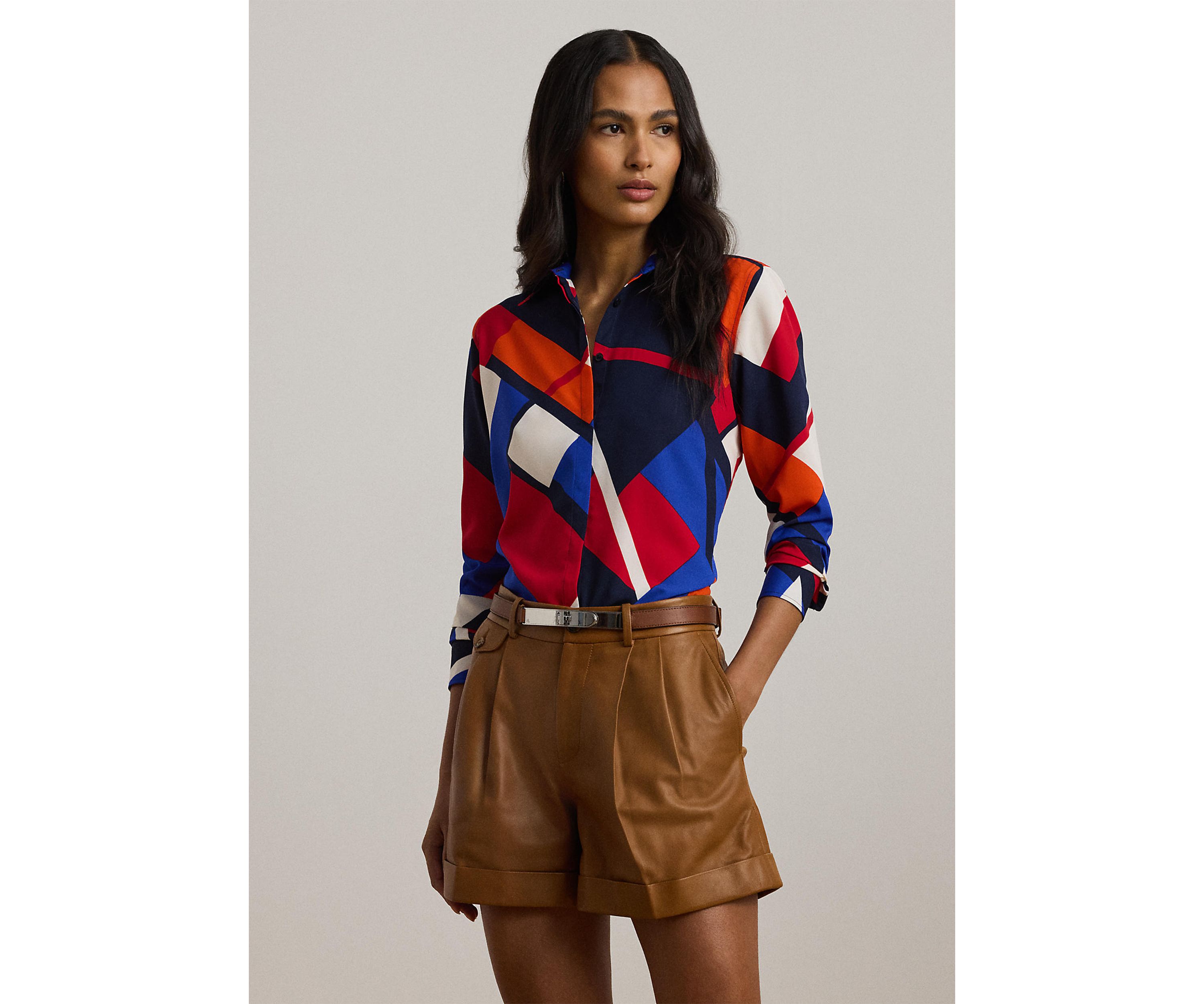 Womens Classic Fit Print Crepe Shirt