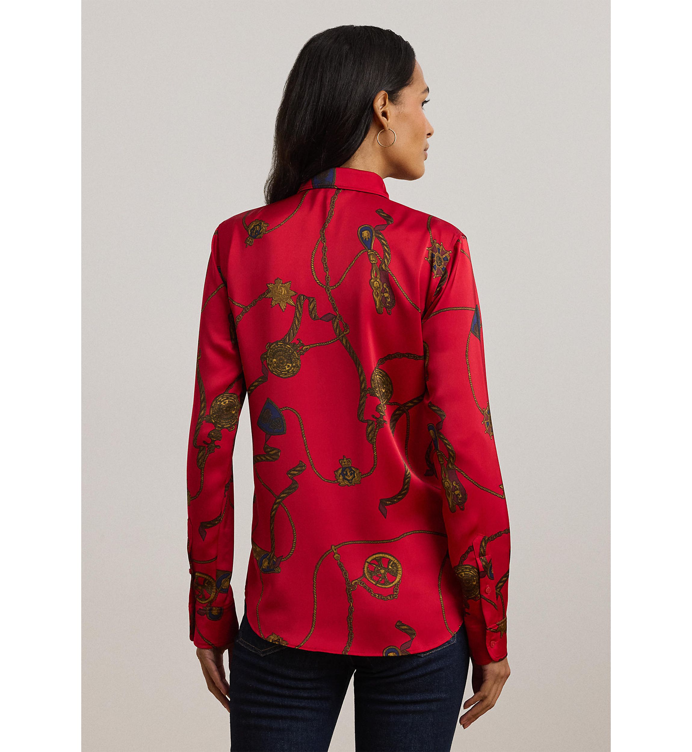 Womens Classic Fit Print Satin Charmeuse Shirt