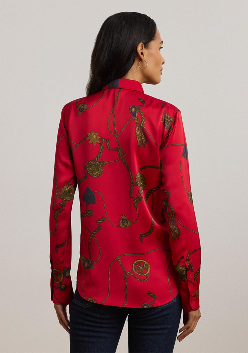 Womens Classic Fit Print Satin Charmeuse Shirt