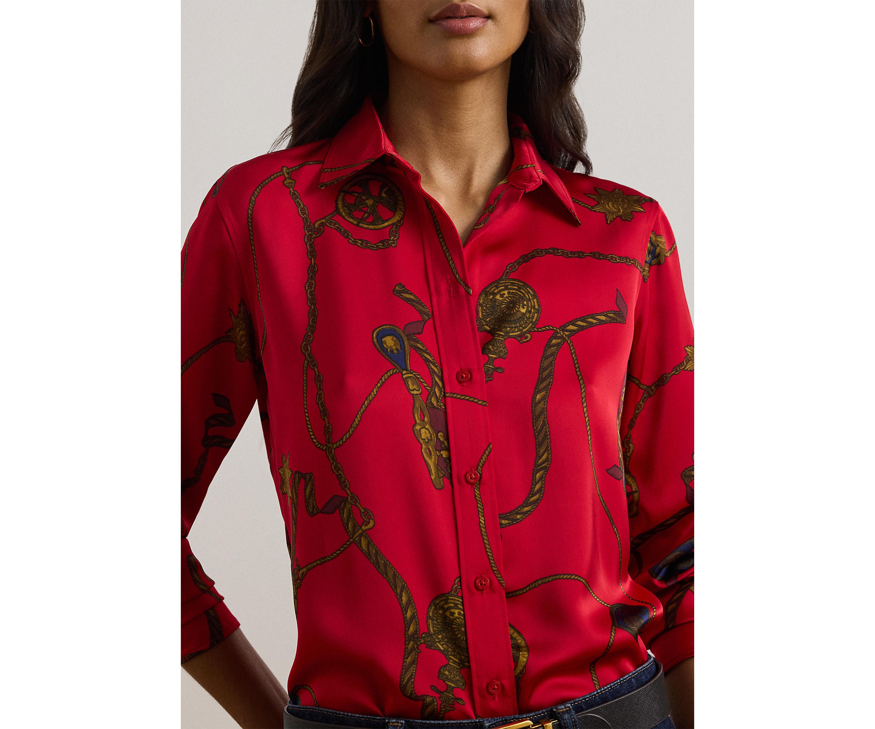 Womens Classic Fit Print Satin Charmeuse Shirt