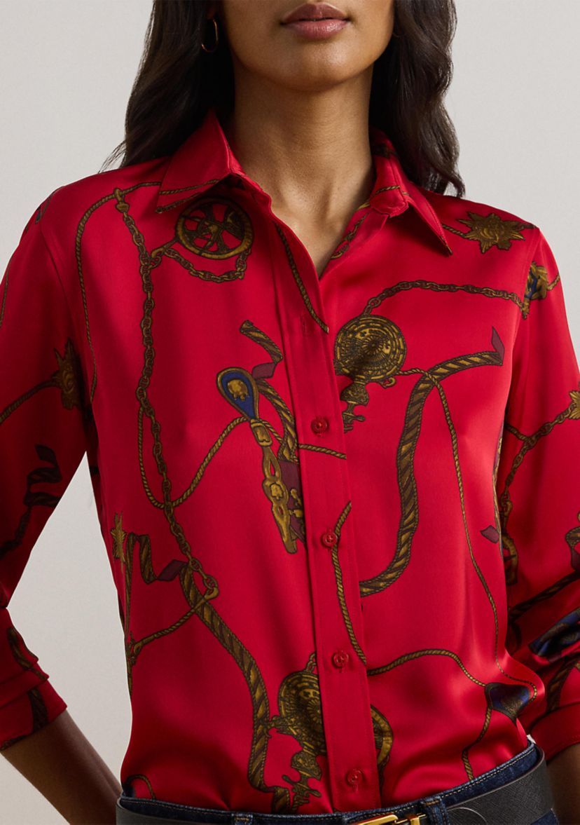 Womens Classic Fit Print Satin Charmeuse Shirt