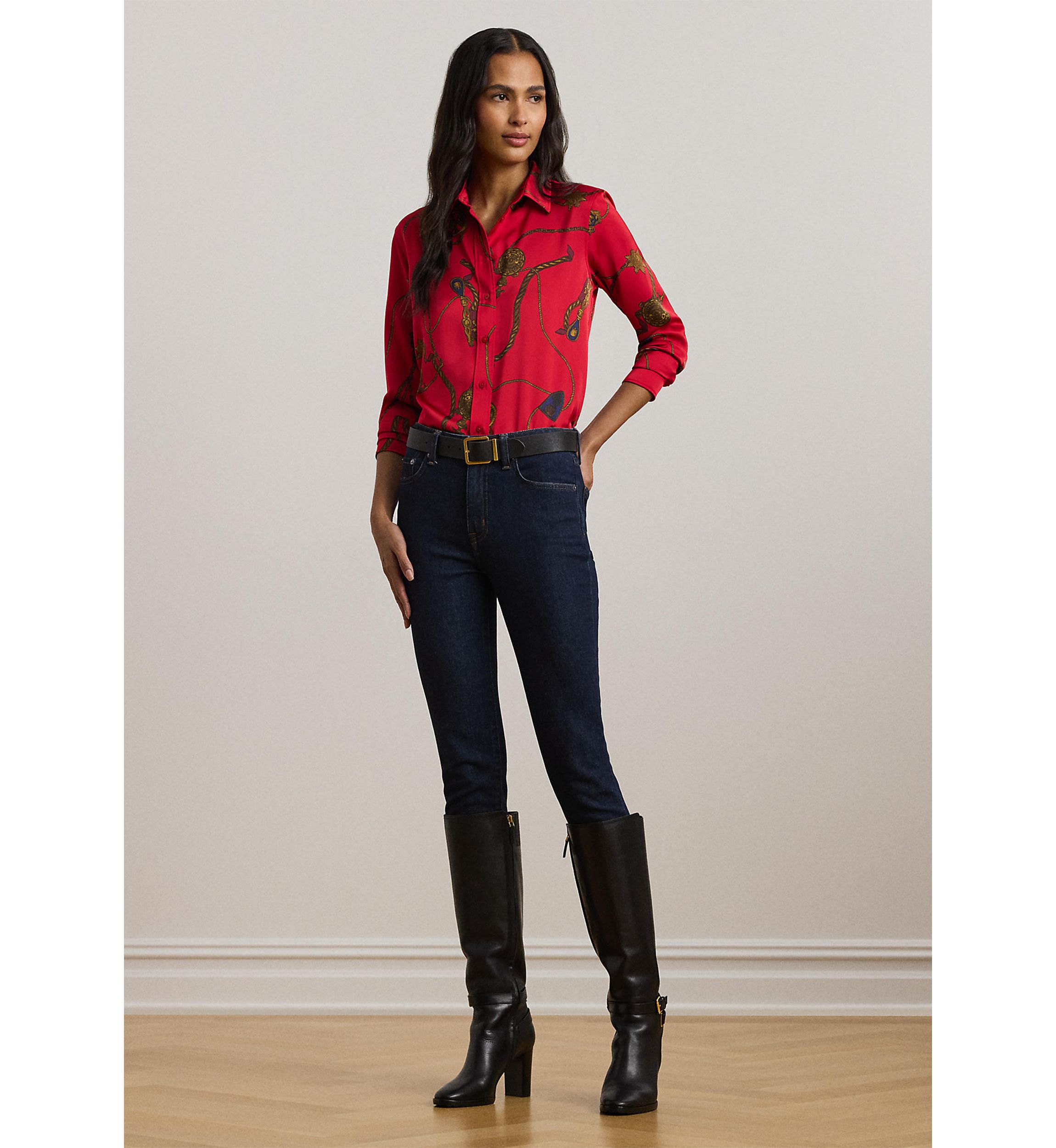 Womens Classic Fit Print Satin Charmeuse Shirt