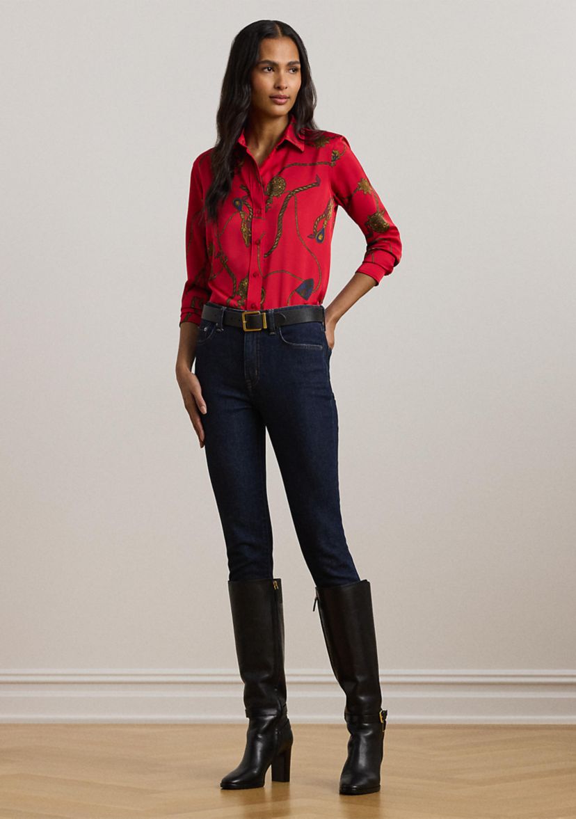 Womens Classic Fit Print Satin Charmeuse Shirt