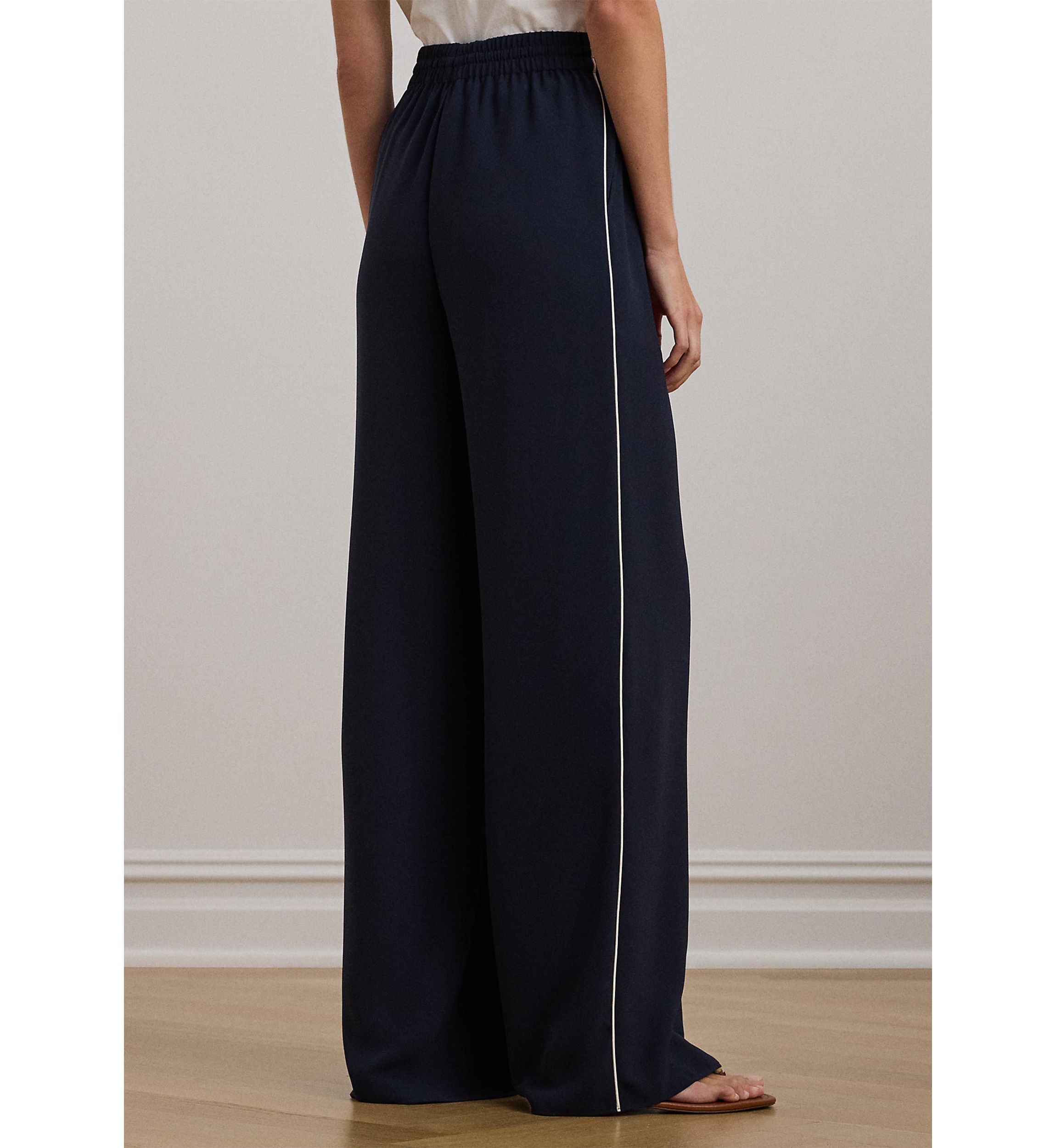 Womens Side-Stripe Georgette Wide-Leg Pants