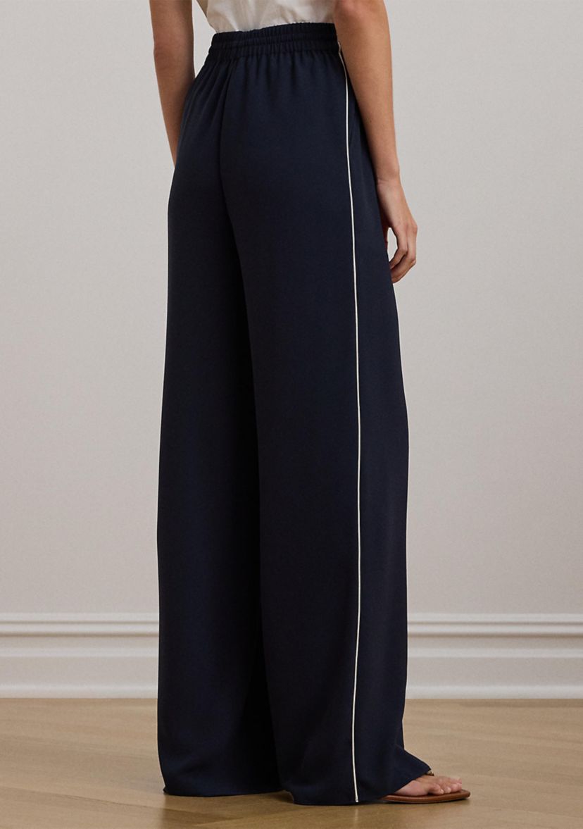 Womens Side-Stripe Georgette Wide-Leg Pants
