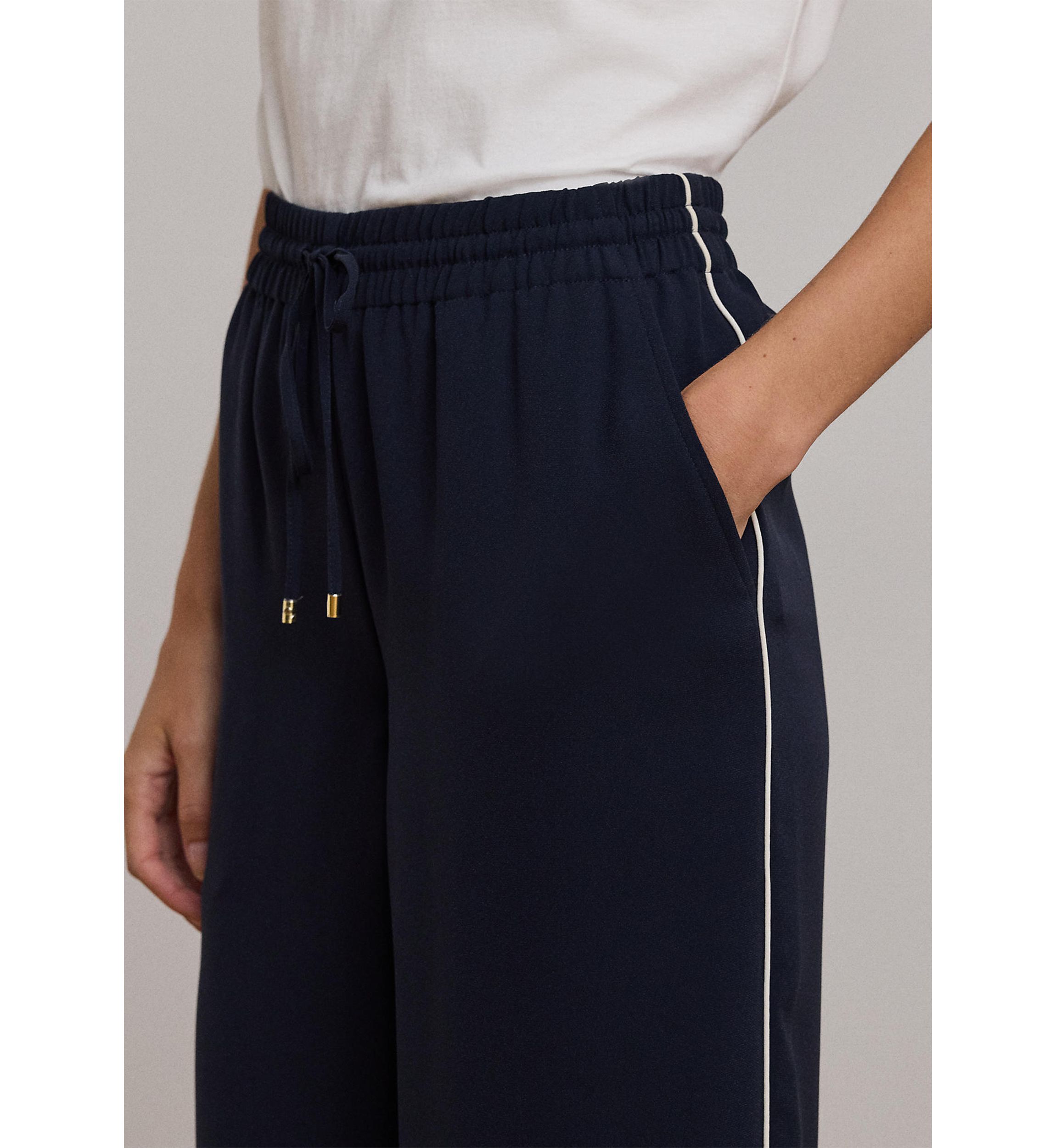 Womens Side-Stripe Georgette Wide-Leg Pants