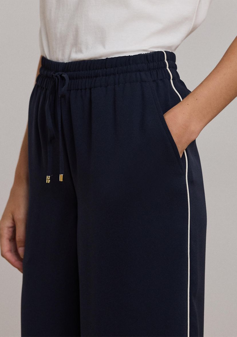 Womens Side-Stripe Georgette Wide-Leg Pants