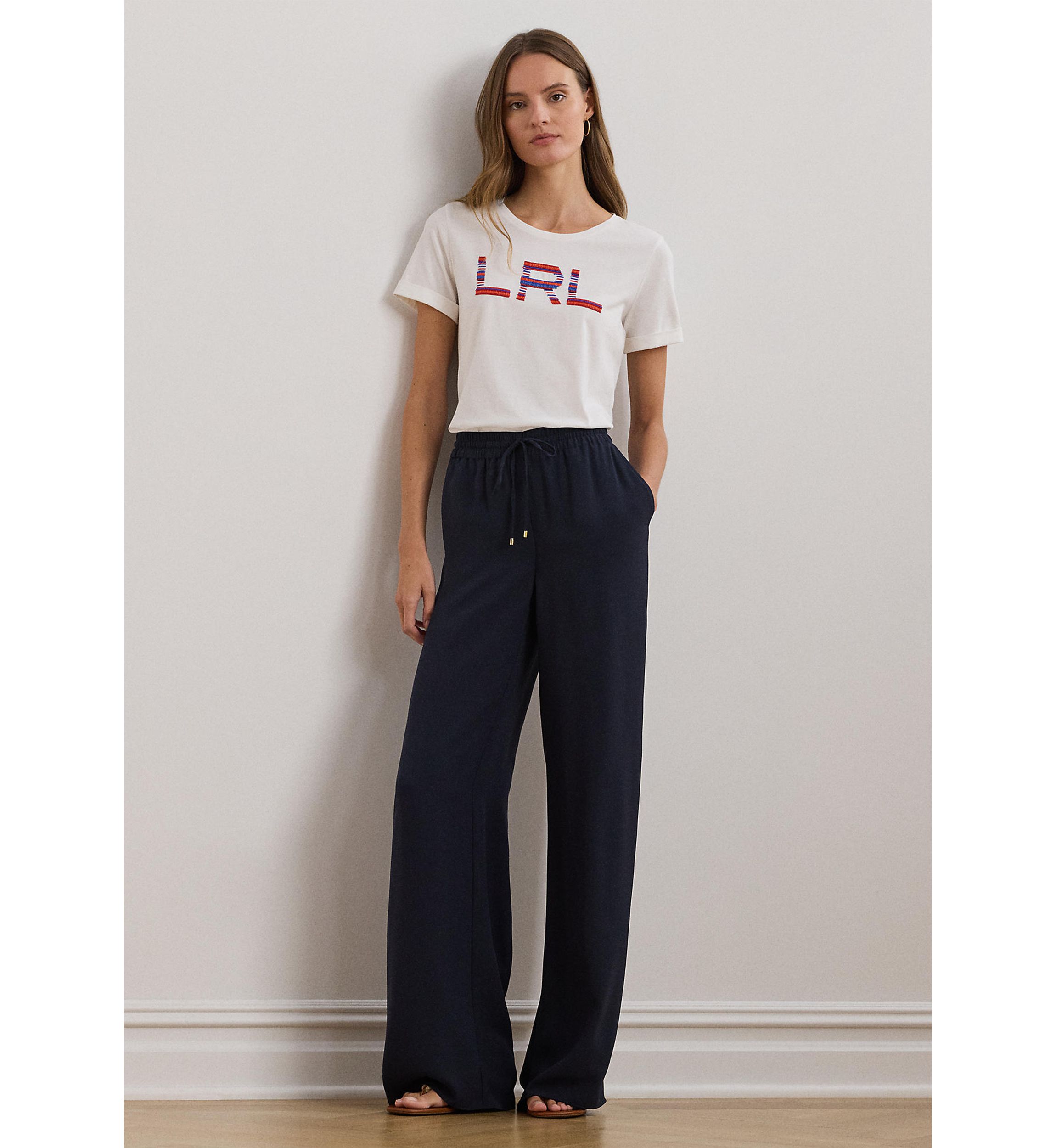 Womens Side-Stripe Georgette Wide-Leg Pants