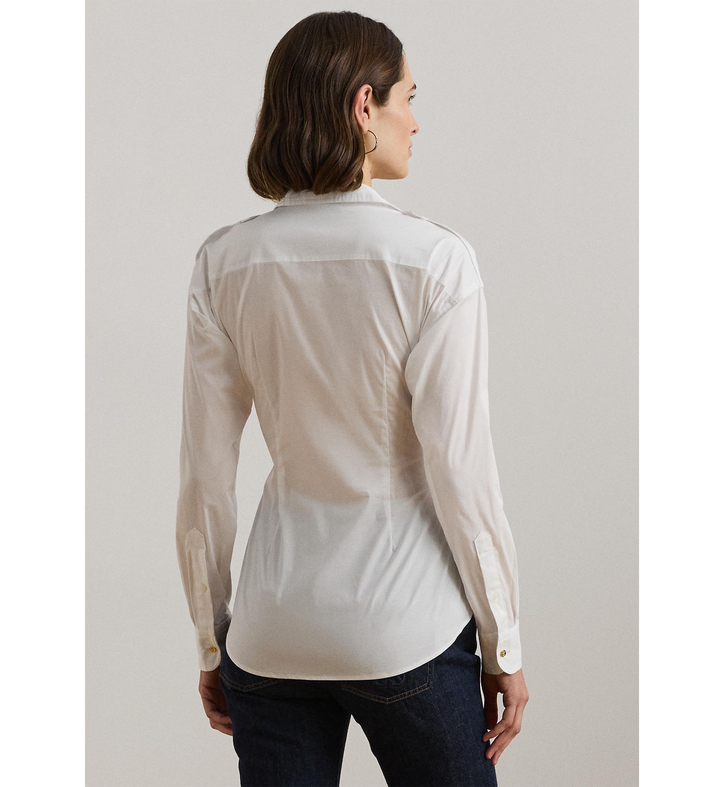 Tie Front Cotton Blend Shirt