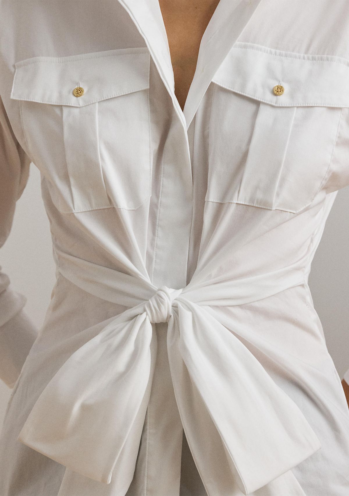 Tie Front Cotton Blend Shirt