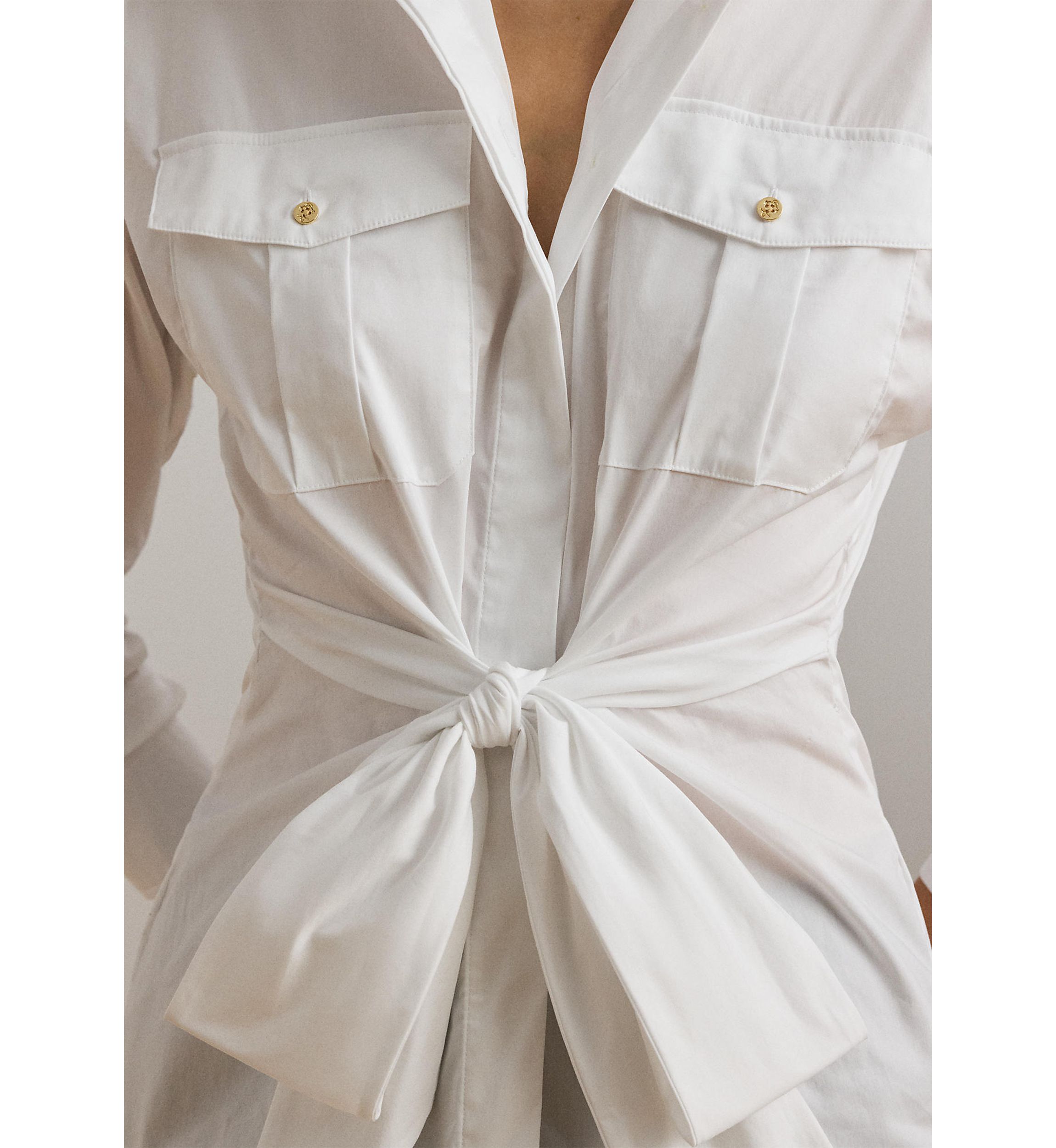 Tie Front Cotton Blend Shirt