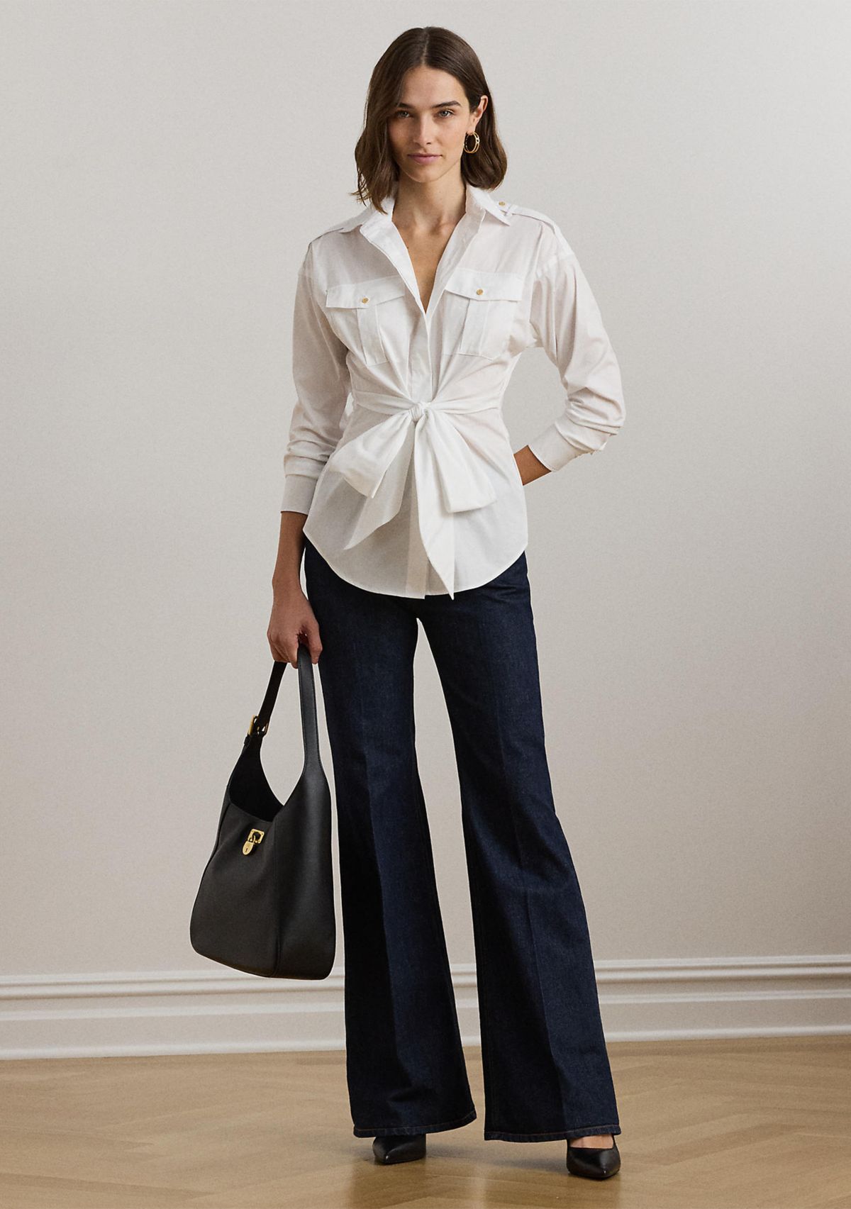 Tie Front Cotton Blend Shirt