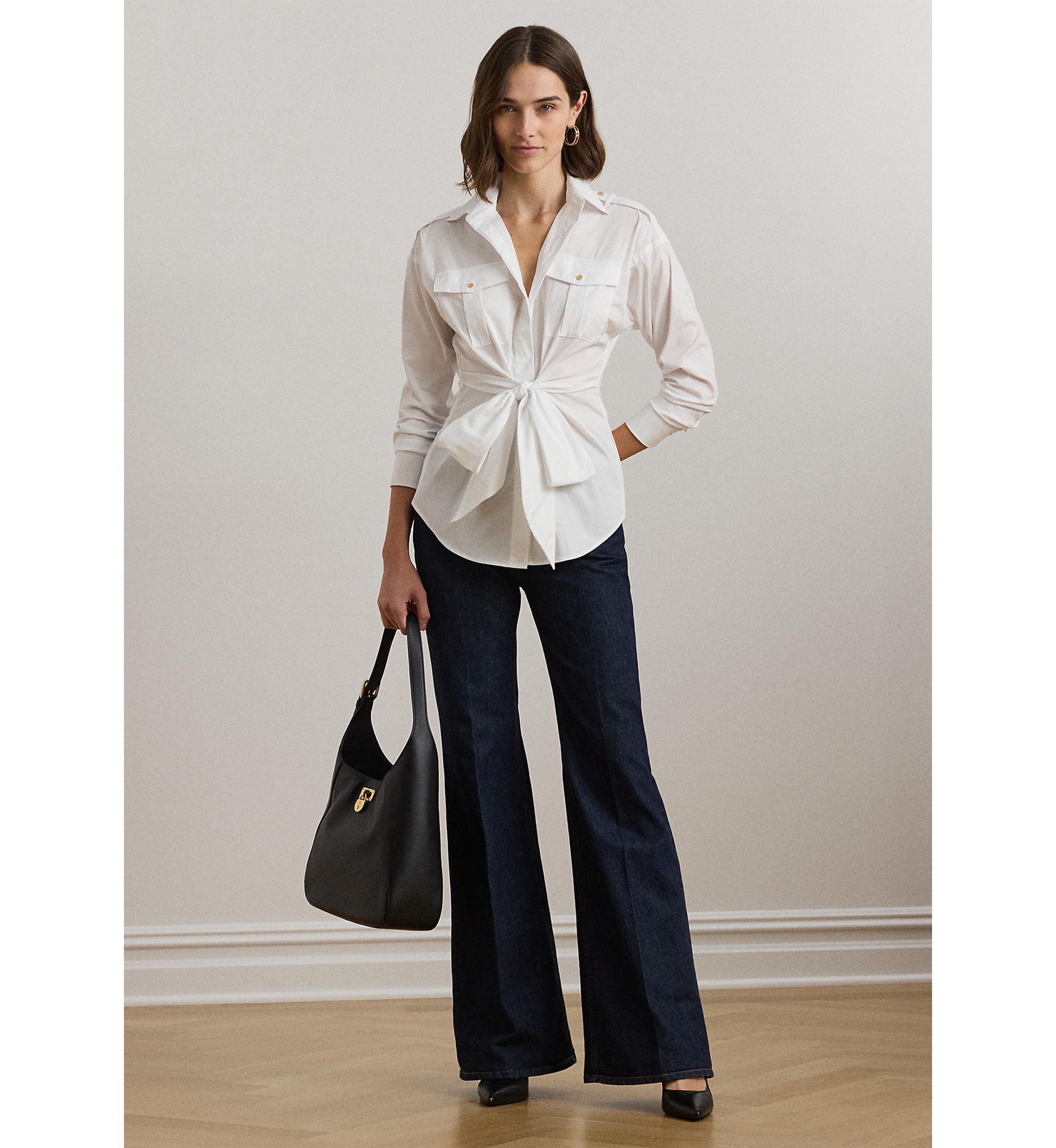 Tie Front Cotton Blend Shirt