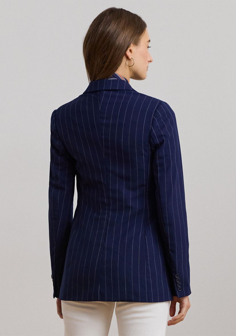 Womens Pinstripe Double-Breasted Twill Blazer