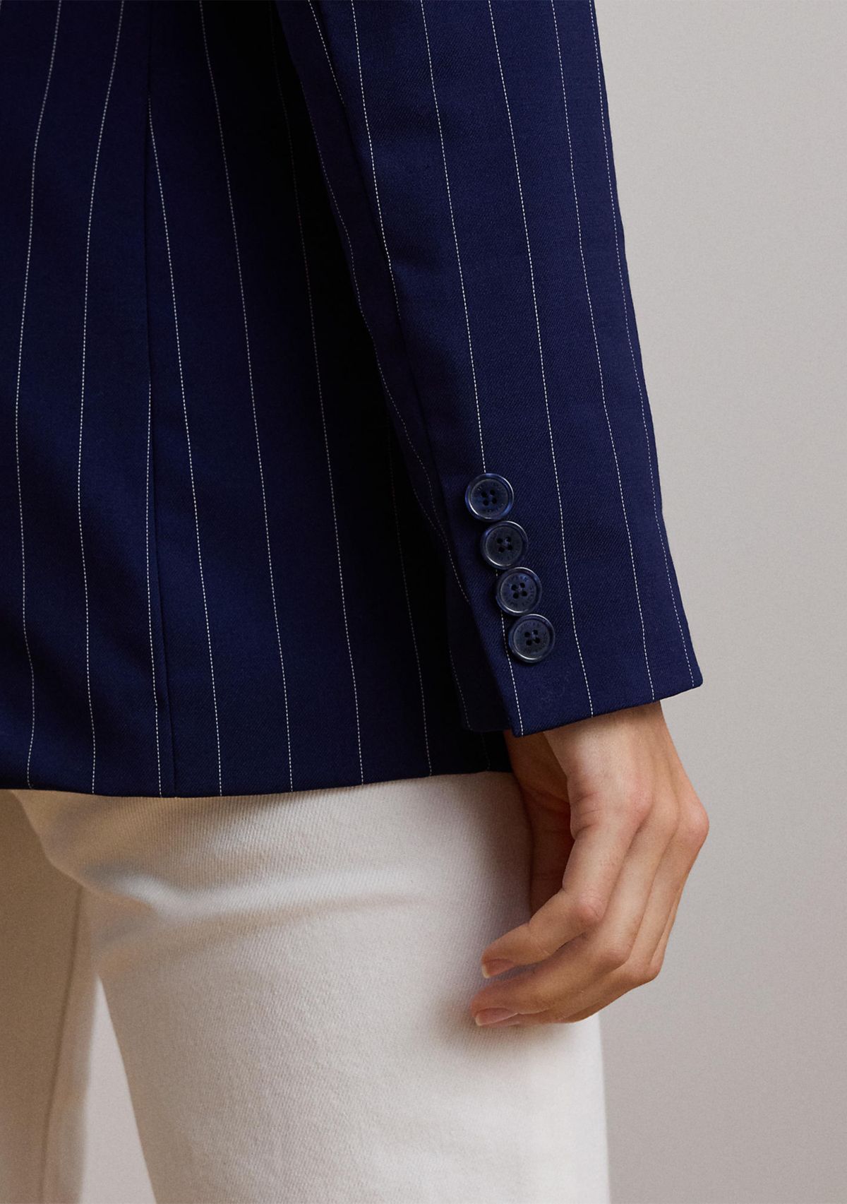 Womens Pinstripe Double-Breasted Twill Blazer