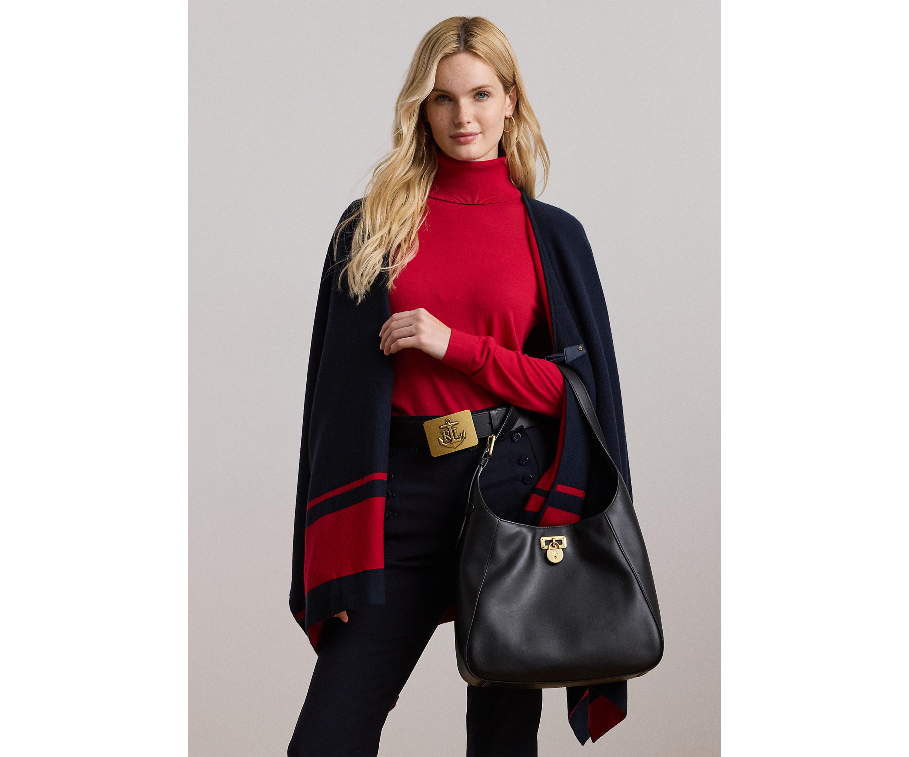Womens Intarsia-Knit Two-Tone Poncho
