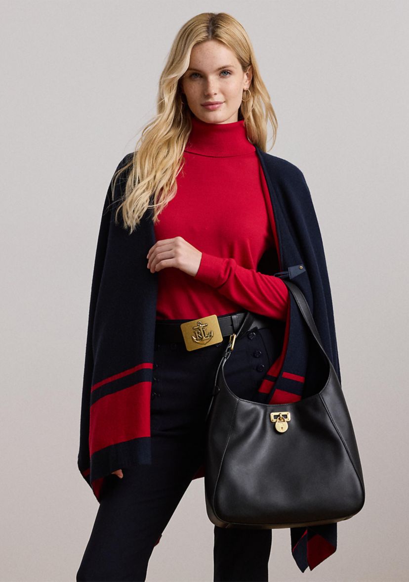 Womens Intarsia-Knit Two-Tone Poncho