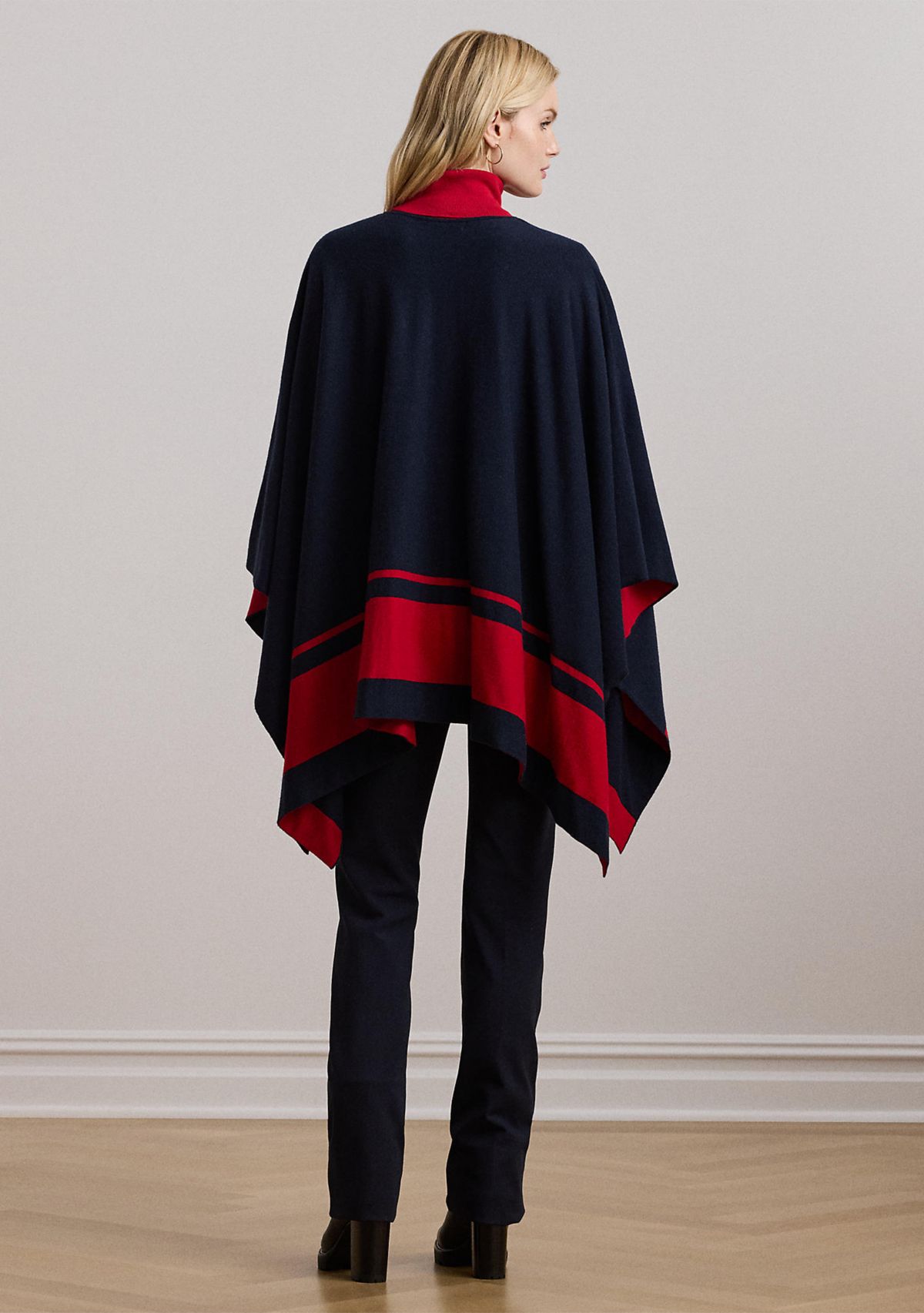 Womens Intarsia-Knit Two-Tone Poncho