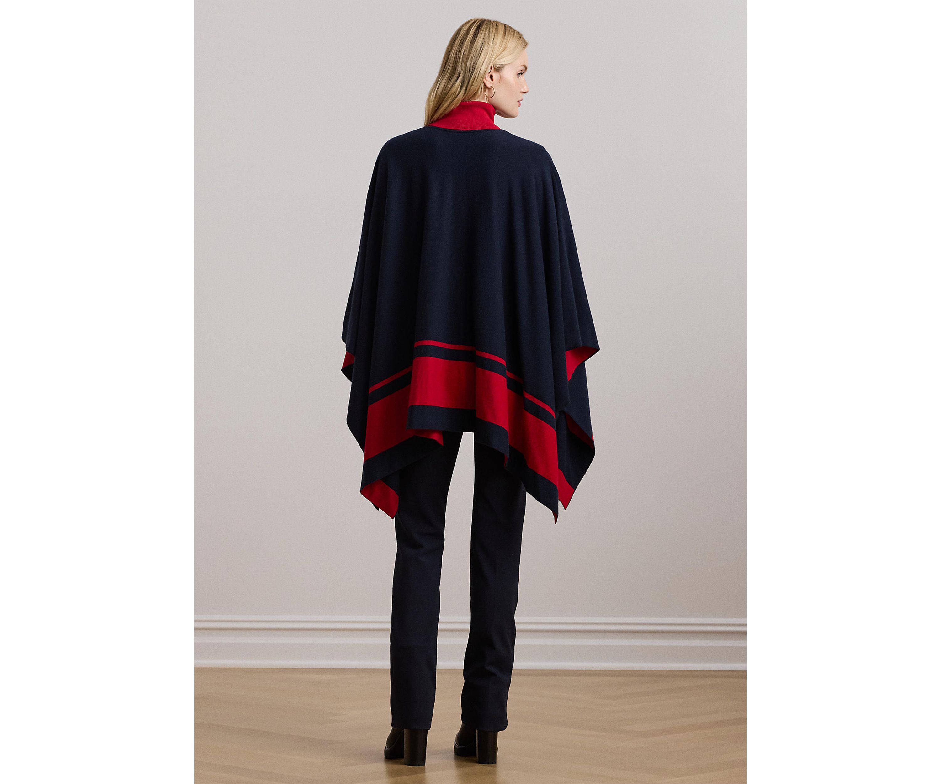 Womens Intarsia-Knit Two-Tone Poncho