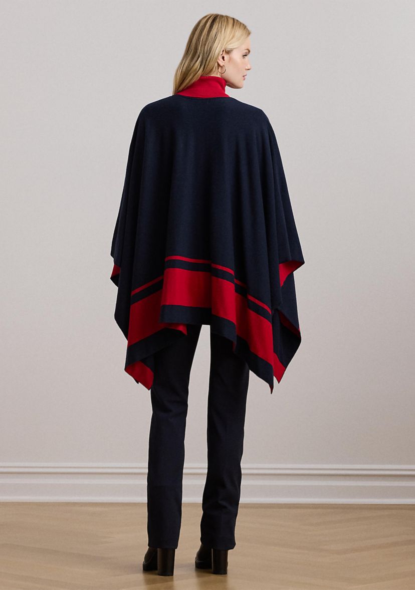 Womens Intarsia-Knit Two-Tone Poncho