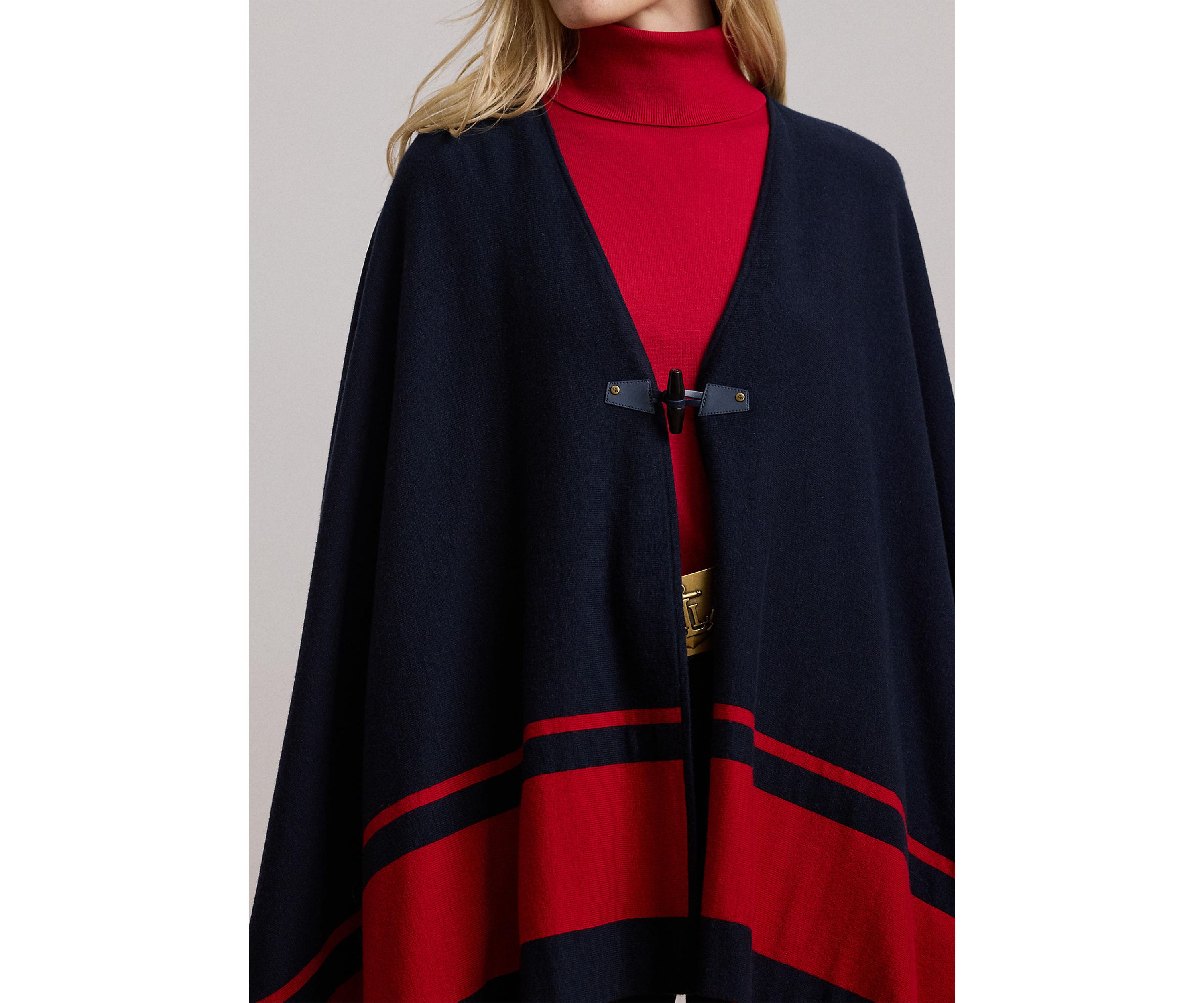 Womens Intarsia-Knit Two-Tone Poncho