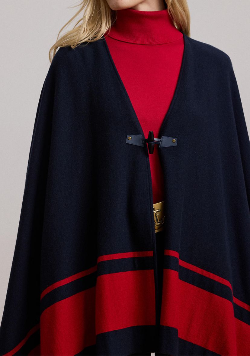 Womens Intarsia-Knit Two-Tone Poncho