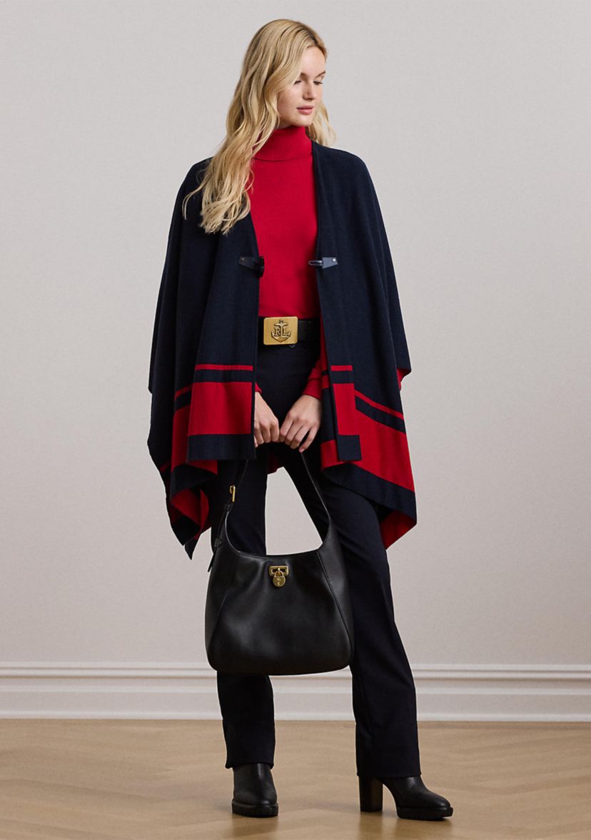 Womens Intarsia-Knit Two-Tone Poncho