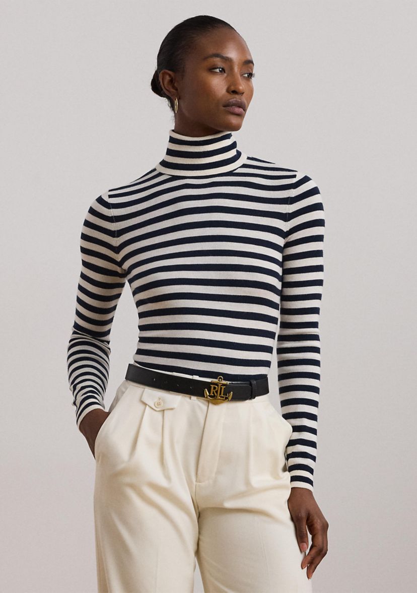Womens Striped Silk-Blend Turtleneck Sweater