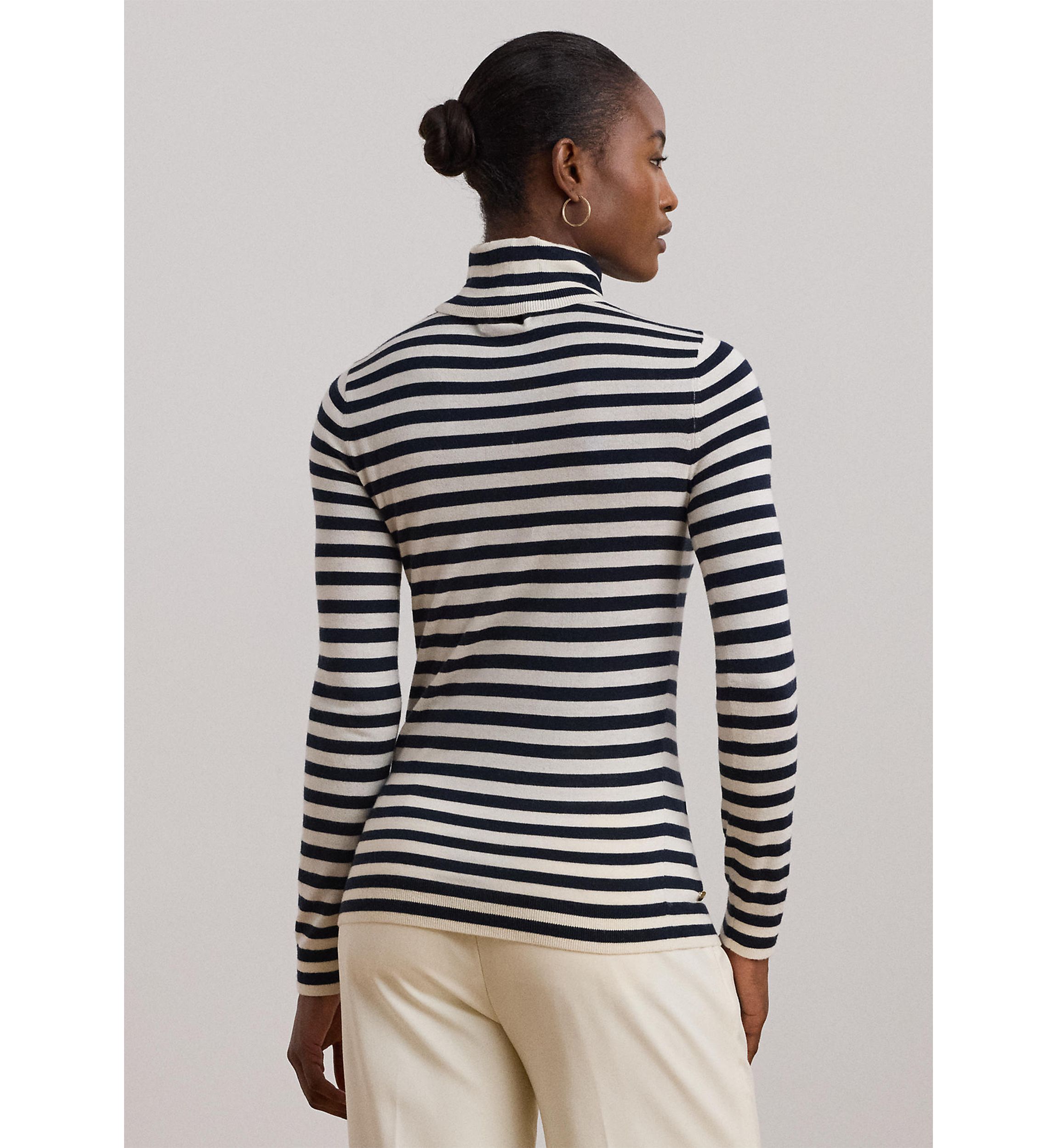 Womens Striped Silk-Blend Turtleneck Sweater