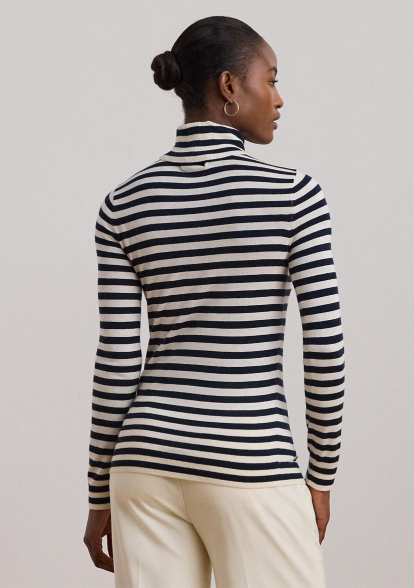 Womens Striped Silk-Blend Turtleneck Sweater