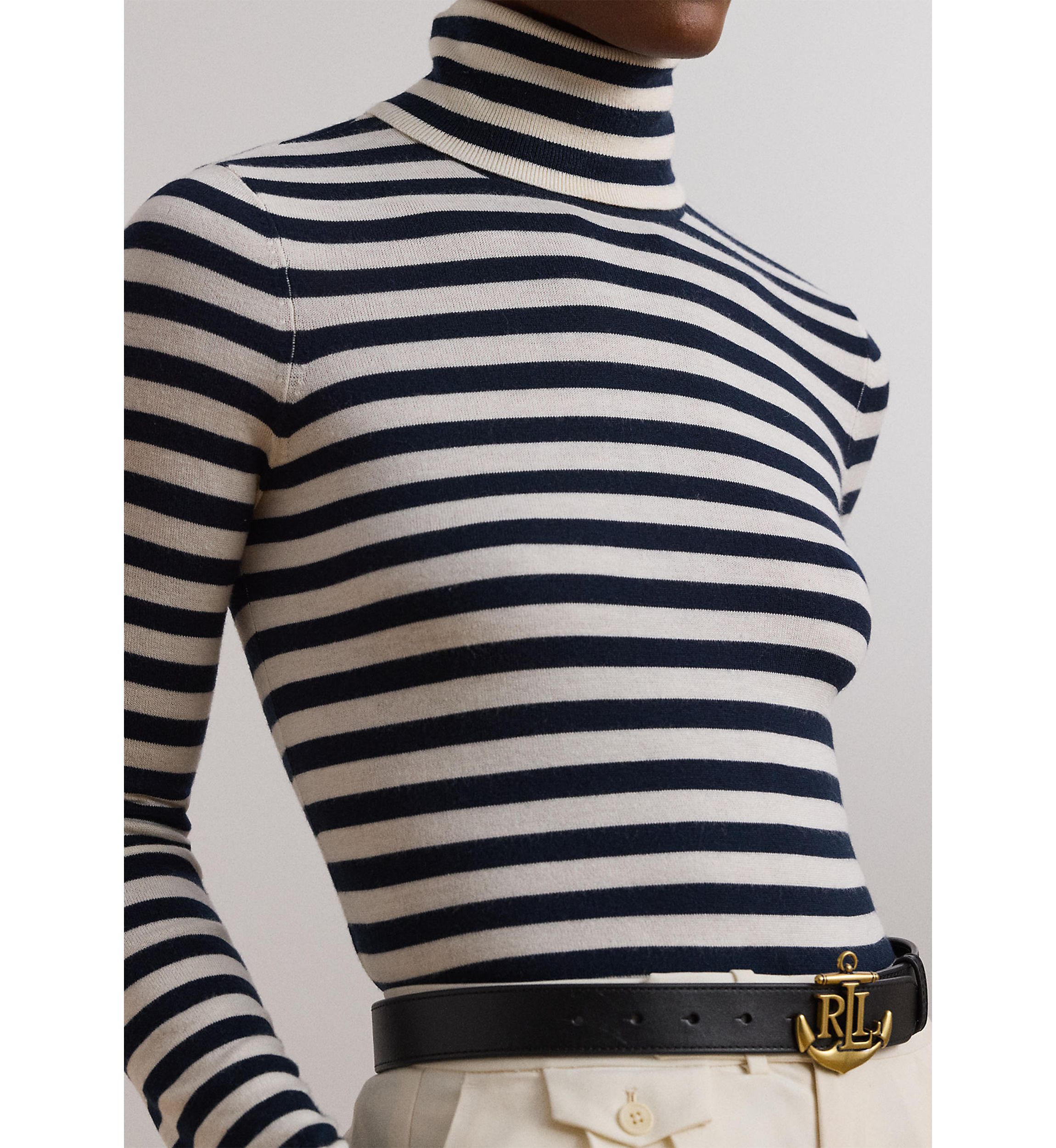 Womens Striped Silk-Blend Turtleneck Sweater